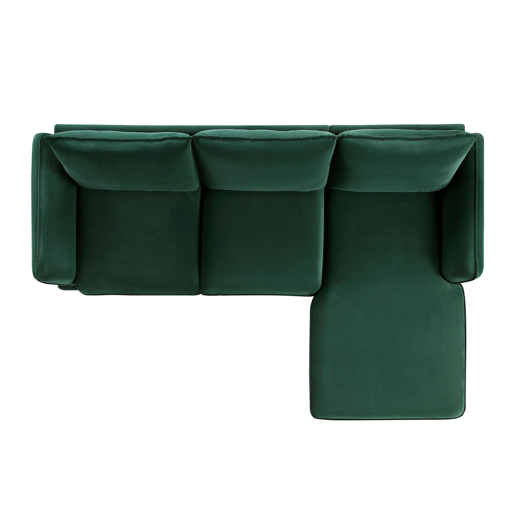 Obriel Forest Green Velvet Sofa, Grande Chaise Sofa Right Hand Facing