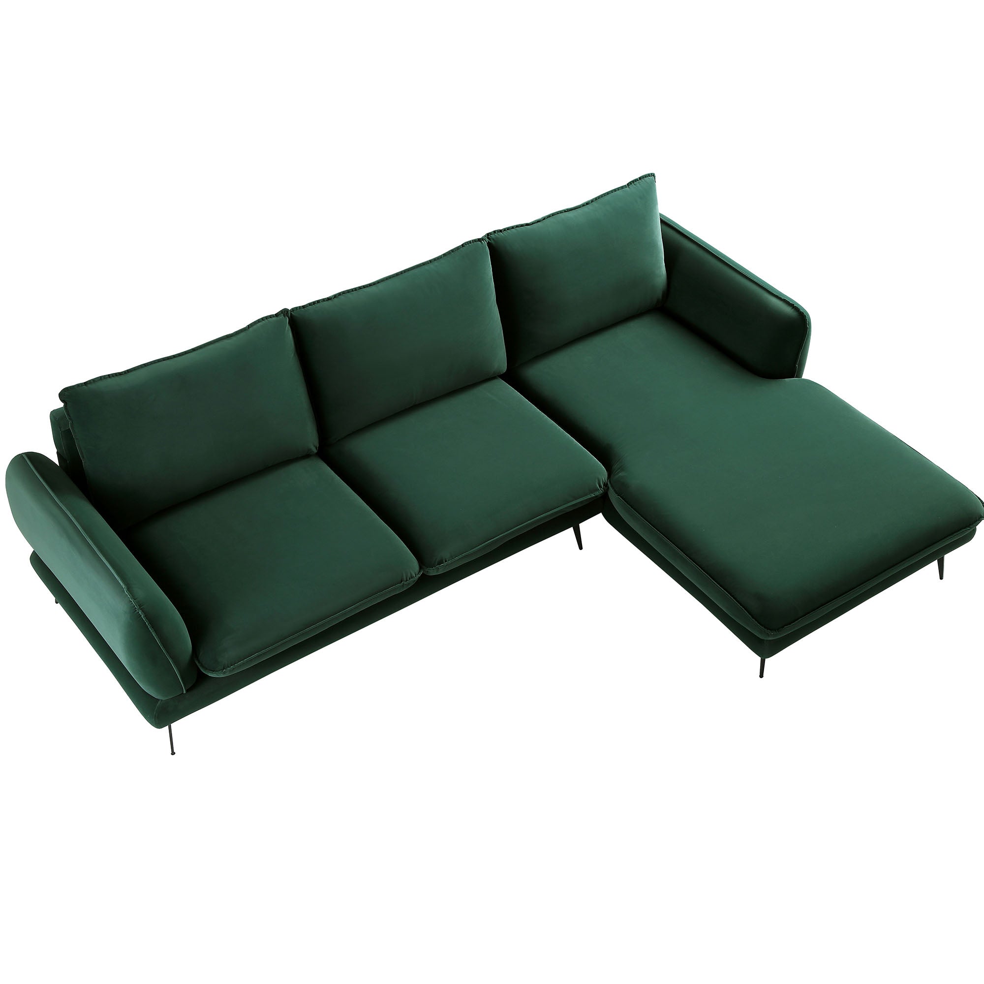 Obriel Forest Green Velvet Sofa, Grande Chaise Sofa Right Hand Facing