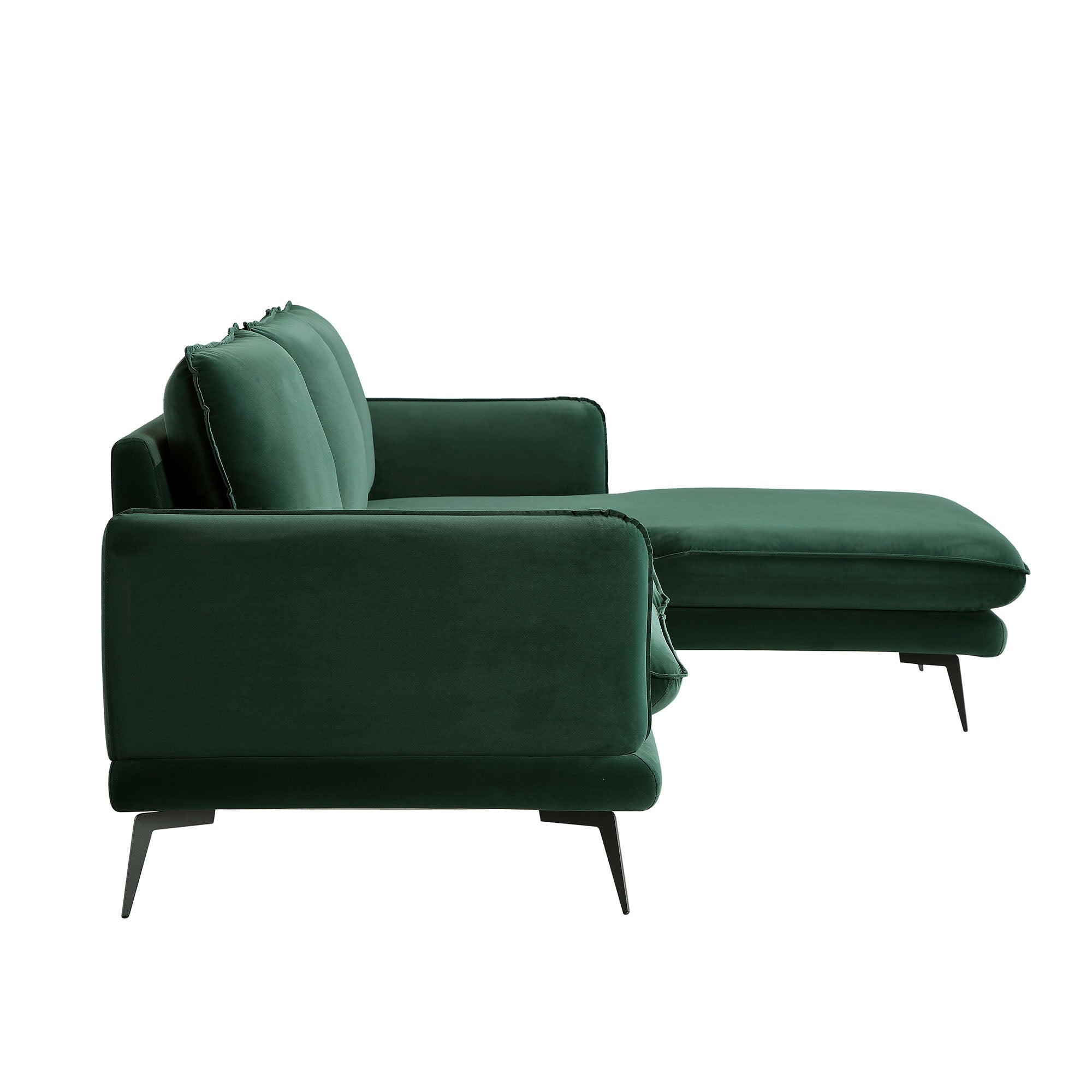 Obriel Forest Green Velvet Sofa, Grande Chaise Sofa Right Hand Facing