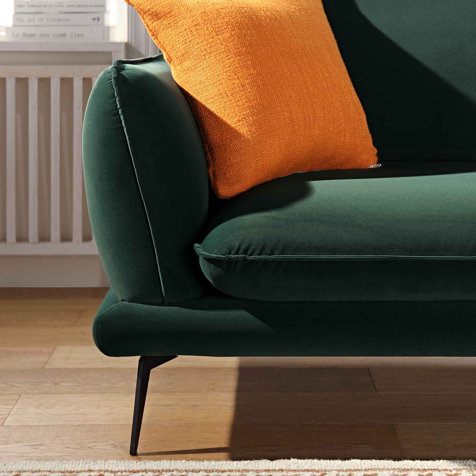 Obriel Forest Green Velvet Sofa, Grande Chaise Sofa Right Hand Facing