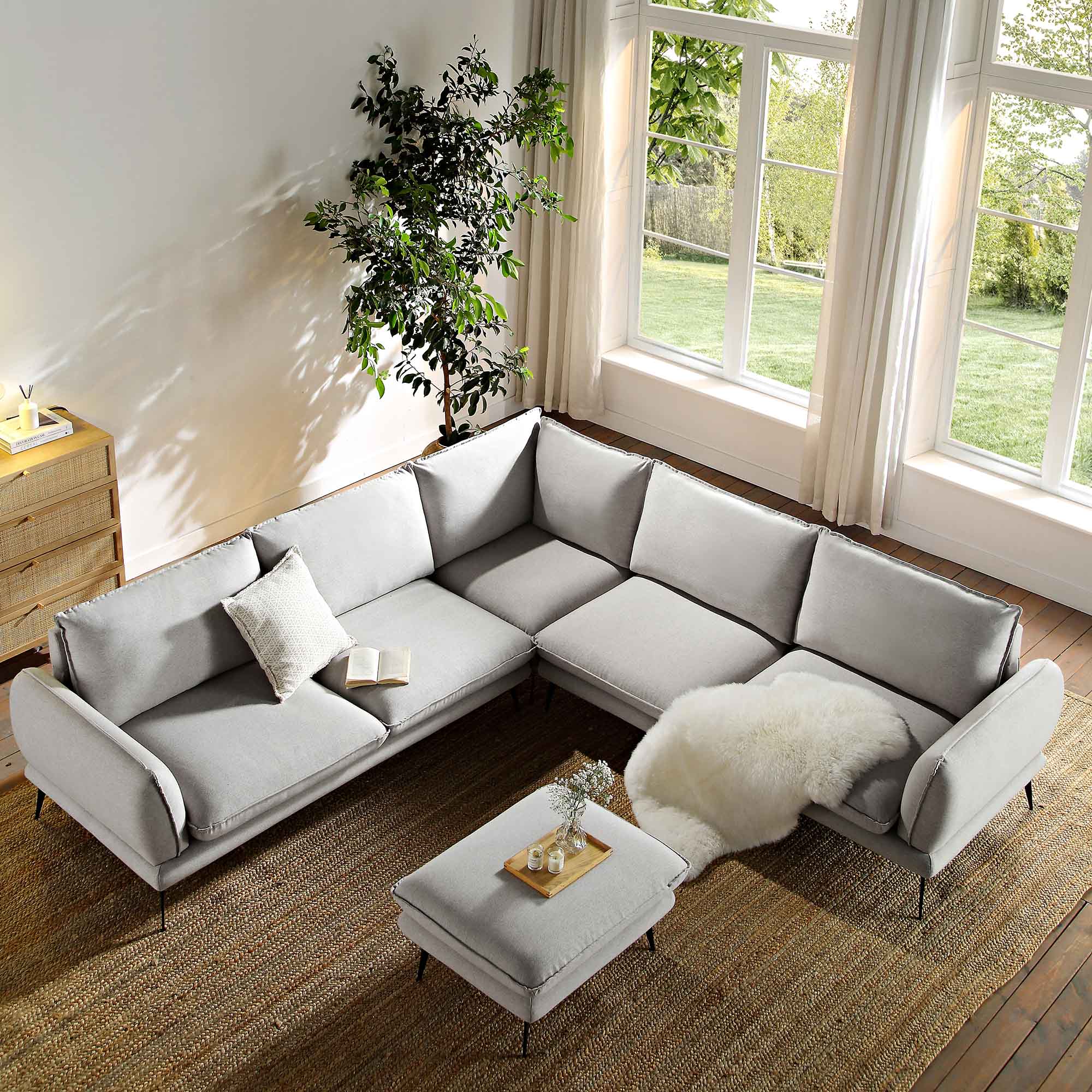 Obriel Grey Marl Fabric Grande Corner Sofa