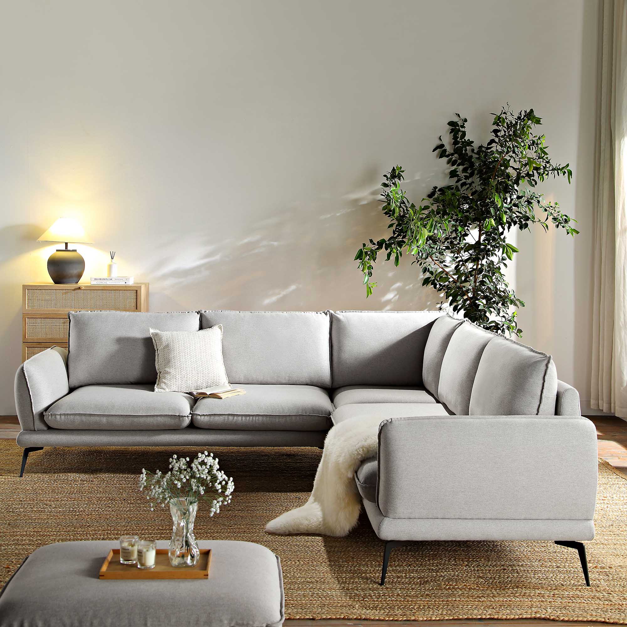 Obriel Grey Marl Fabric Grande Corner Sofa