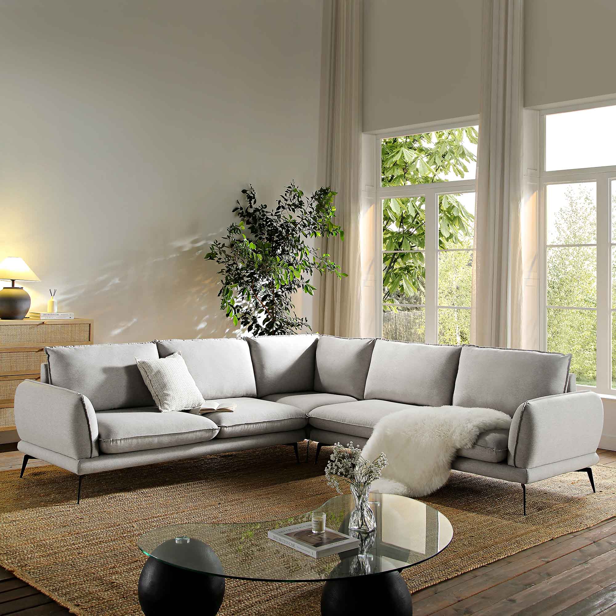 Obriel Grey Marl Fabric Grande Corner Sofa