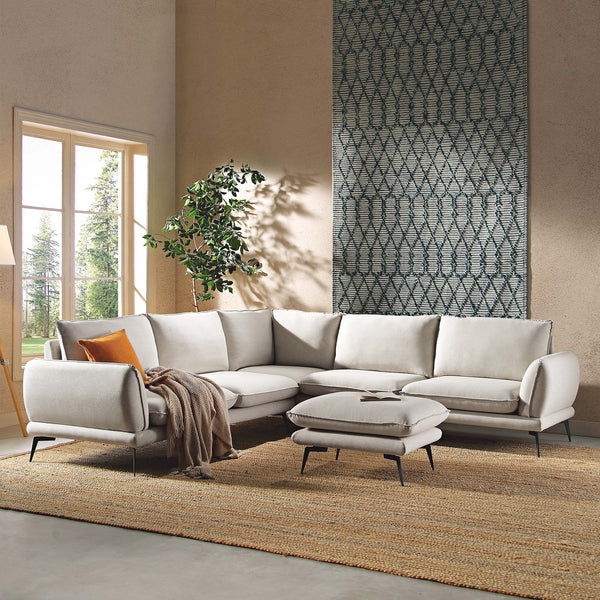 Obriel Oatmeal Fabric Grande Corner Sofa