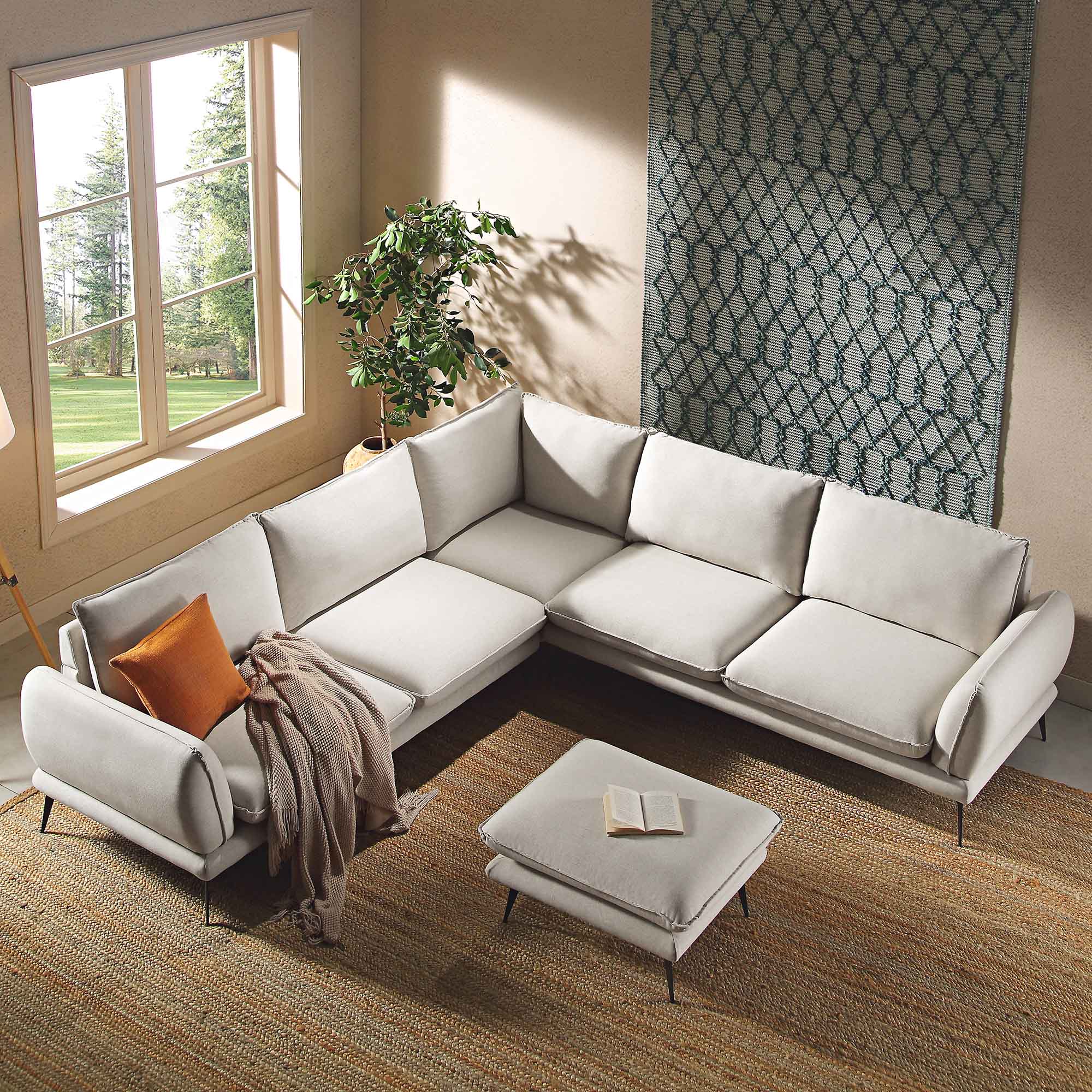 Obriel Oatmeal Fabric Grande Corner Sofa