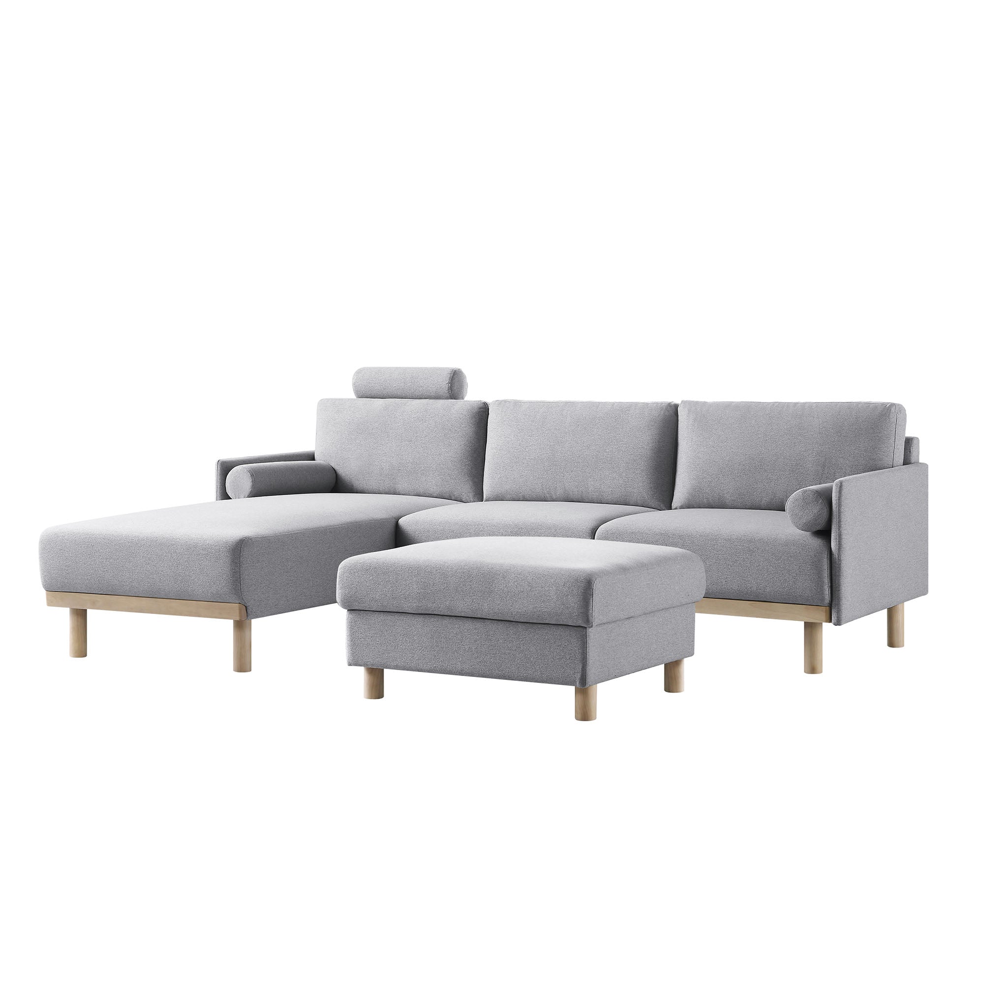 Timber Grey Marl Fabric Sofa, Large 3-Seater Chaise Sofa Left Hand