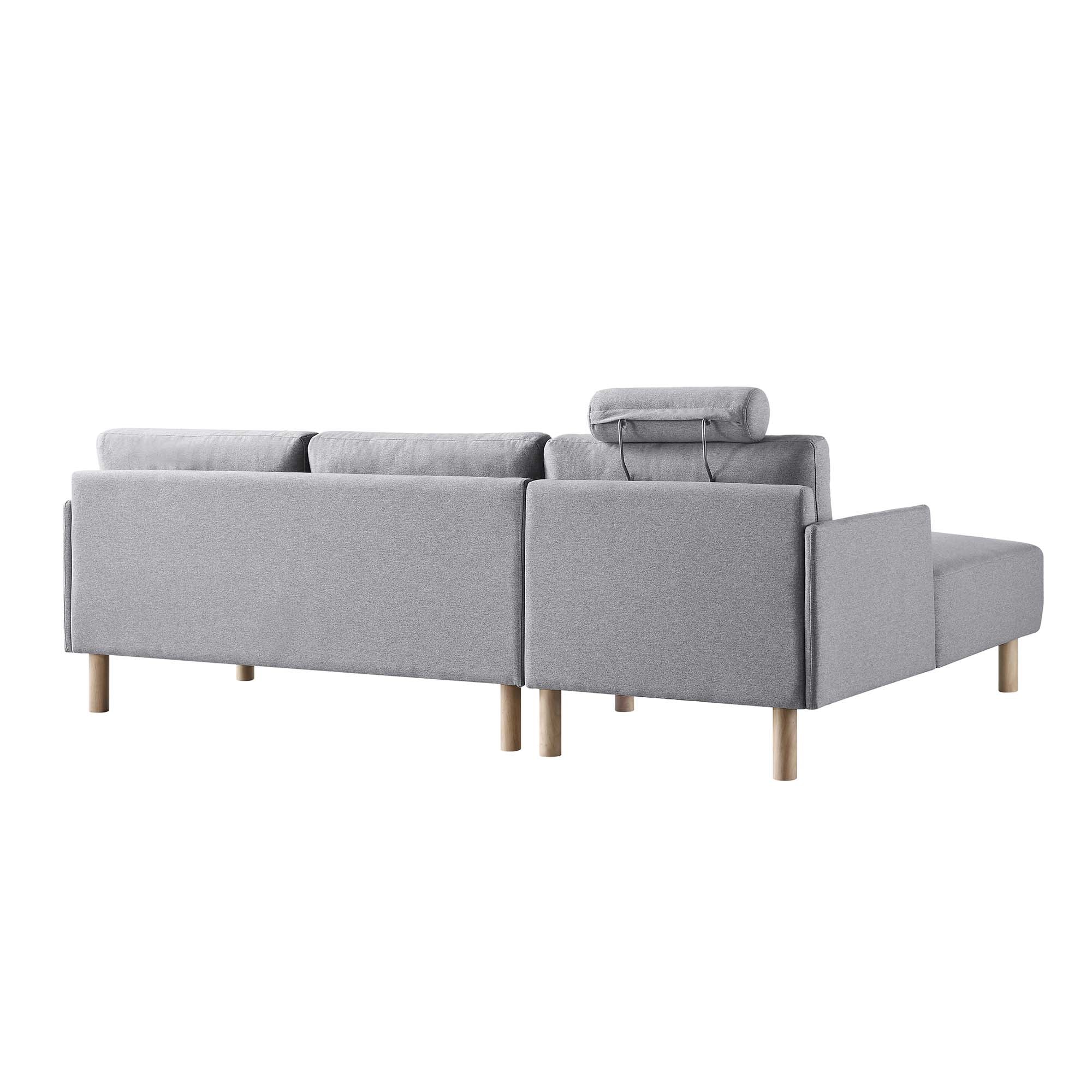 Timber Grey Marl Fabric Sofa, Large 3-Seater Chaise Sofa Left Hand