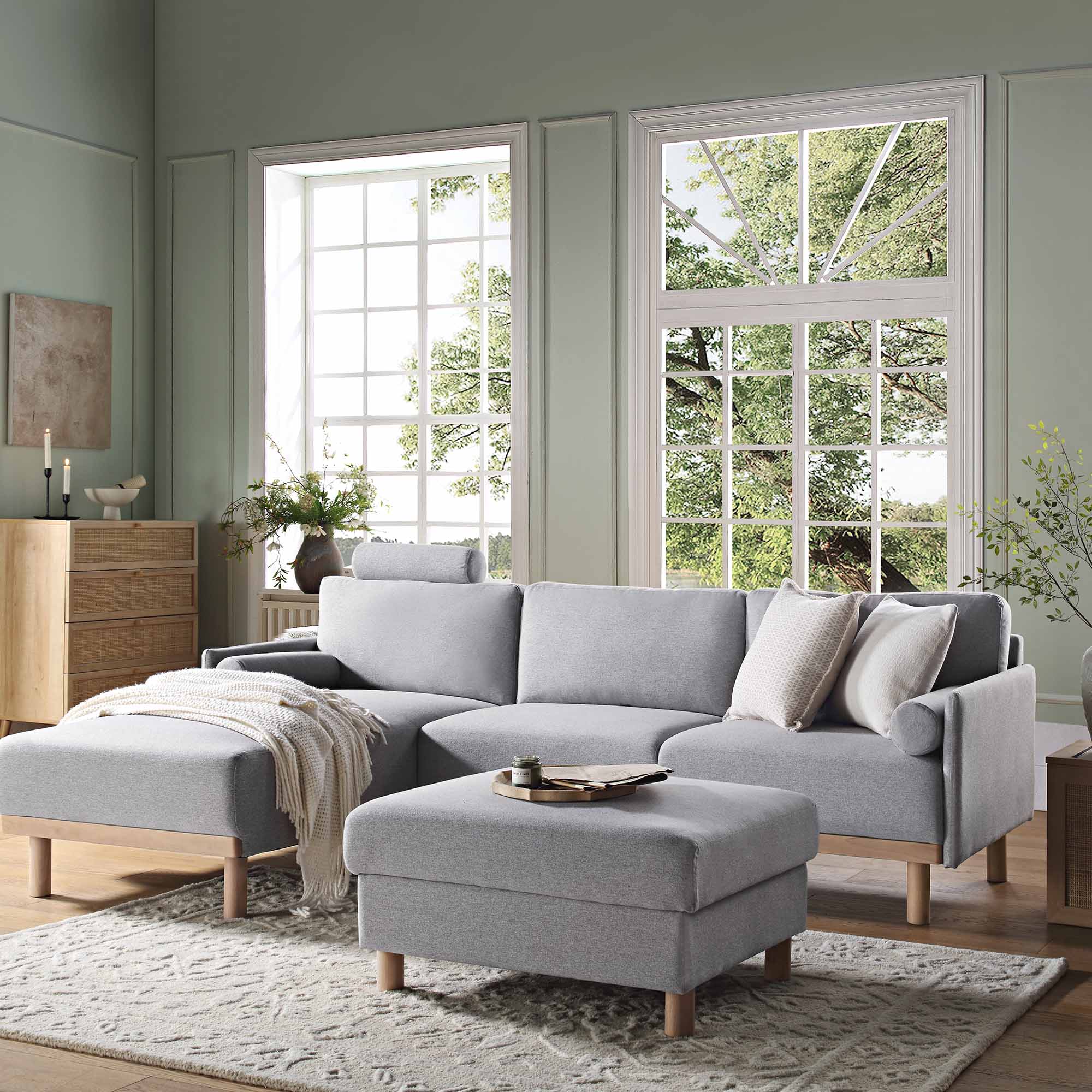 Timber Grey Marl Fabric Sofa, Large 3-Seater Chaise Sofa Left Hand Facing