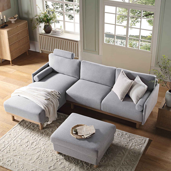 Timber Grey Marl Fabric Sofa, Large 3-Seater Chaise Sofa Left Hand Facing