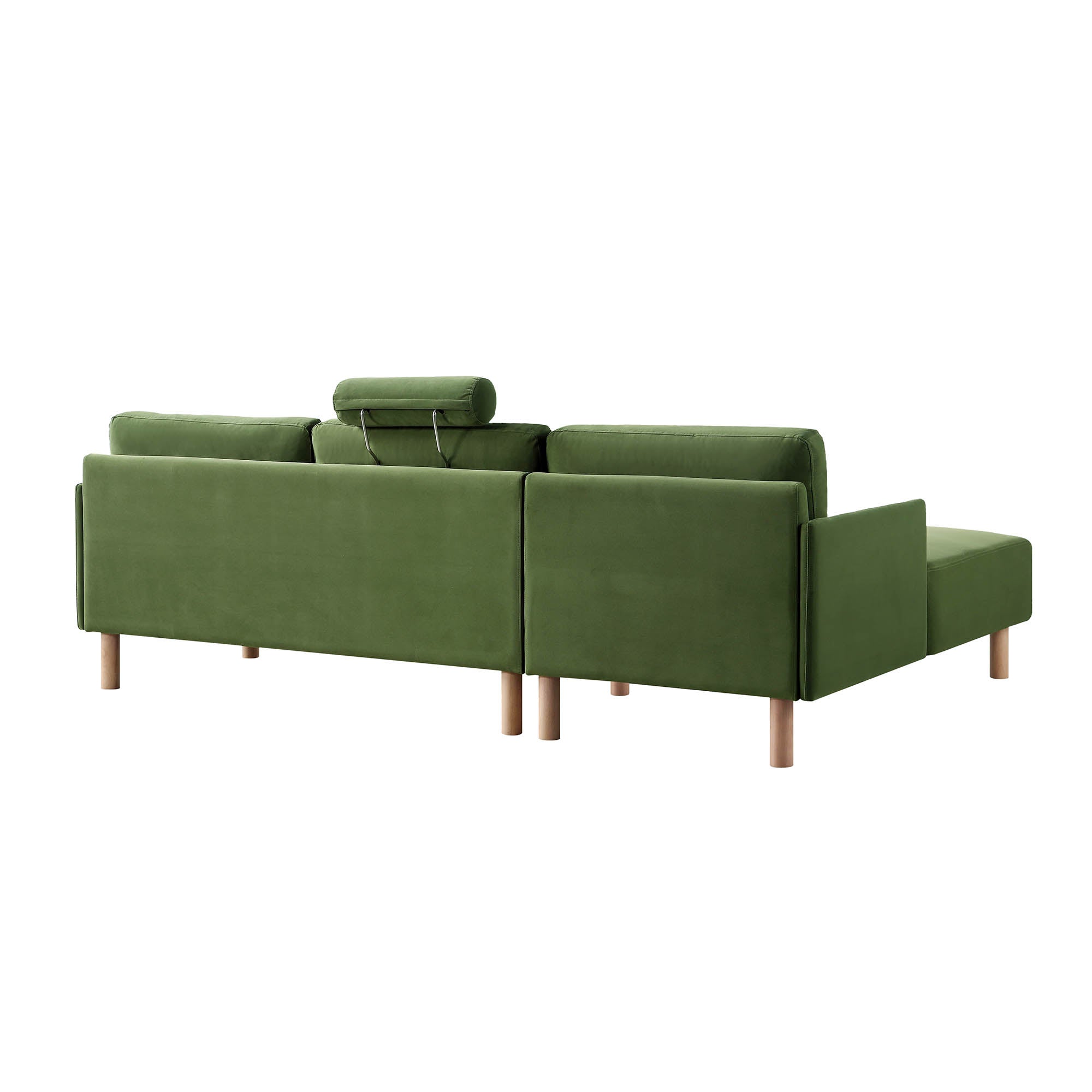 Timber Fern Green Velvet Sofa, Large 3-Seater Chaise Sofa Left Hand Facing