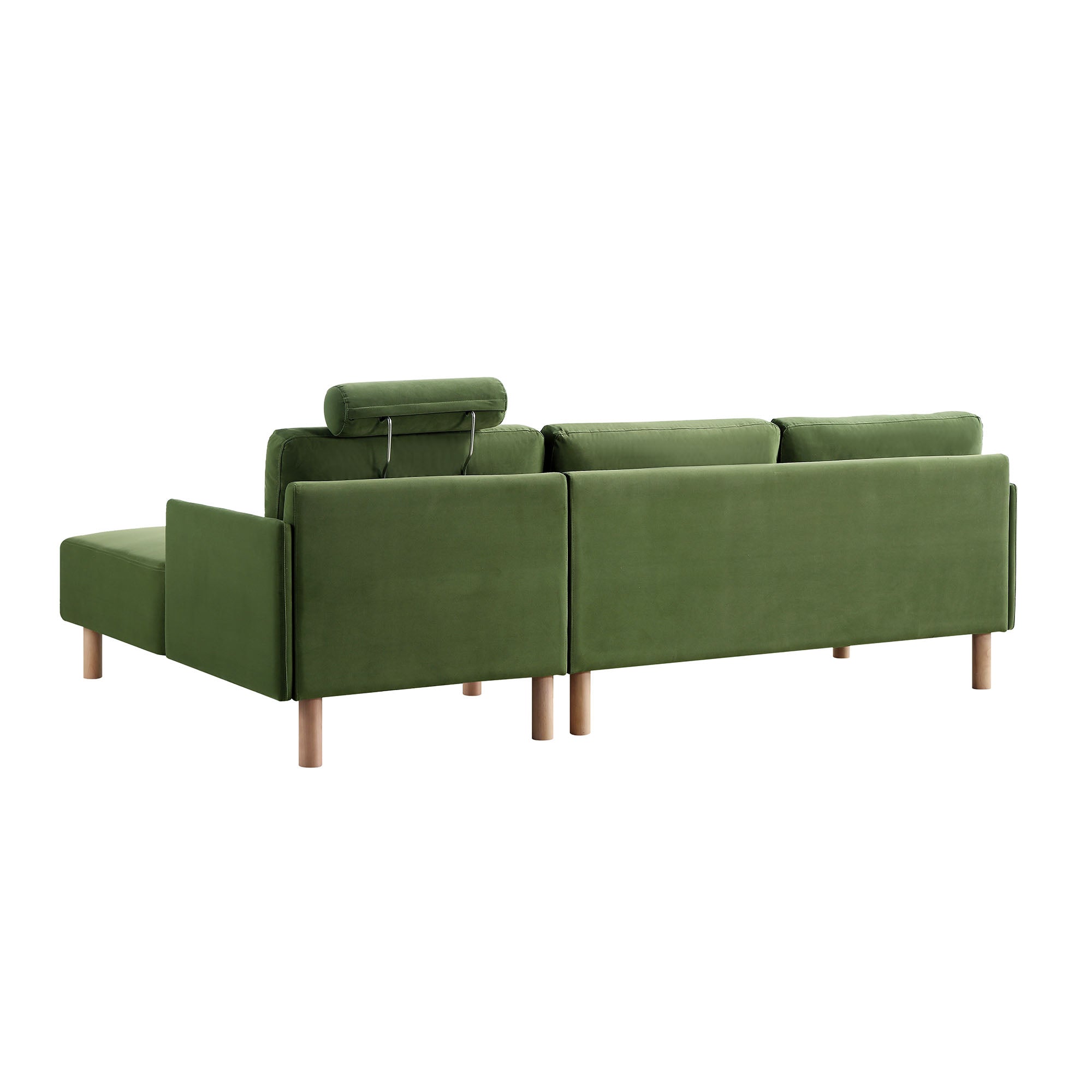 Timber Fern Green Velvet Sofa, Large 3-Seater Chaise Sofa Right Hand Facing