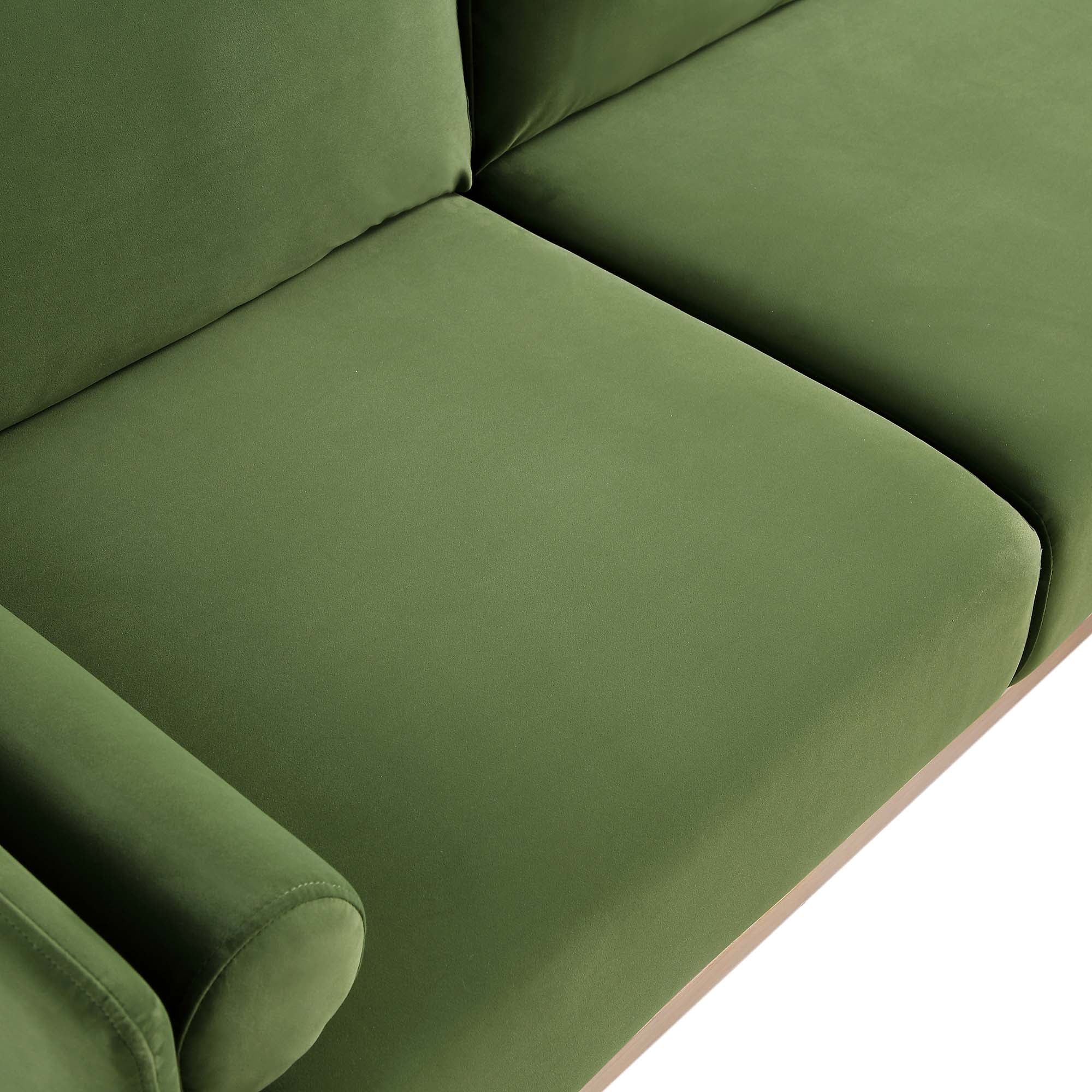 Timber Fern Green Velvet Sofa, Large 3-Seater Chaise Sofa Right Hand Facing