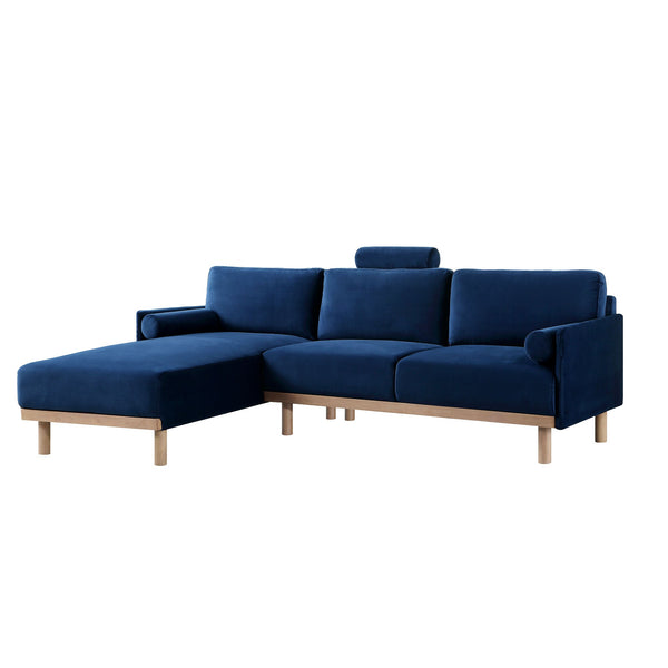 Timber Navy Blue Velvet Sofa, Large 3-Seater Chaise Sofa Left Hand Facing