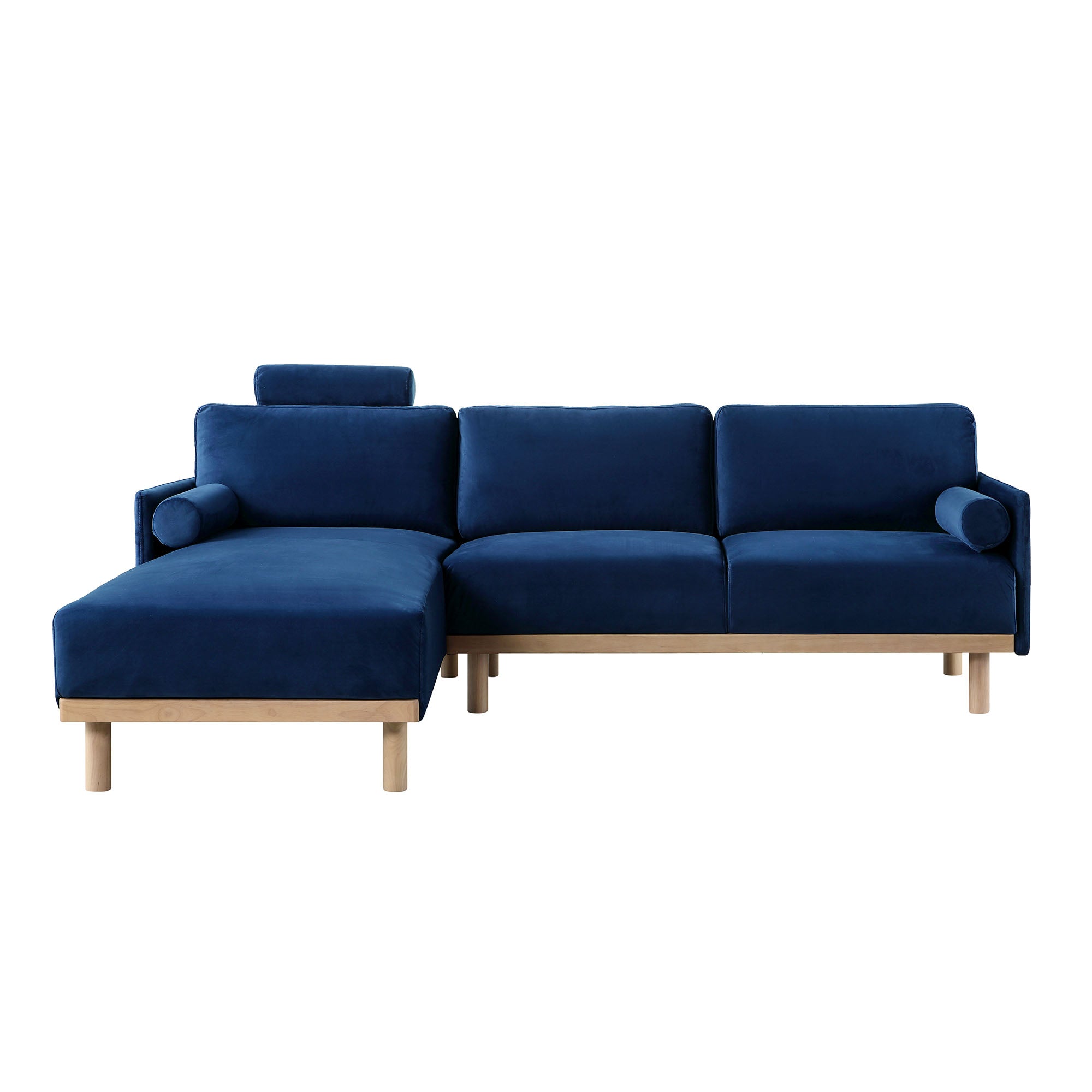 Timber Navy Blue Velvet Sofa, Large 3-Seater Chaise Sofa Left Hand