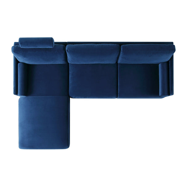 Timber Navy Blue Velvet Sofa, Large 3-Seater Chaise Sofa Left Hand