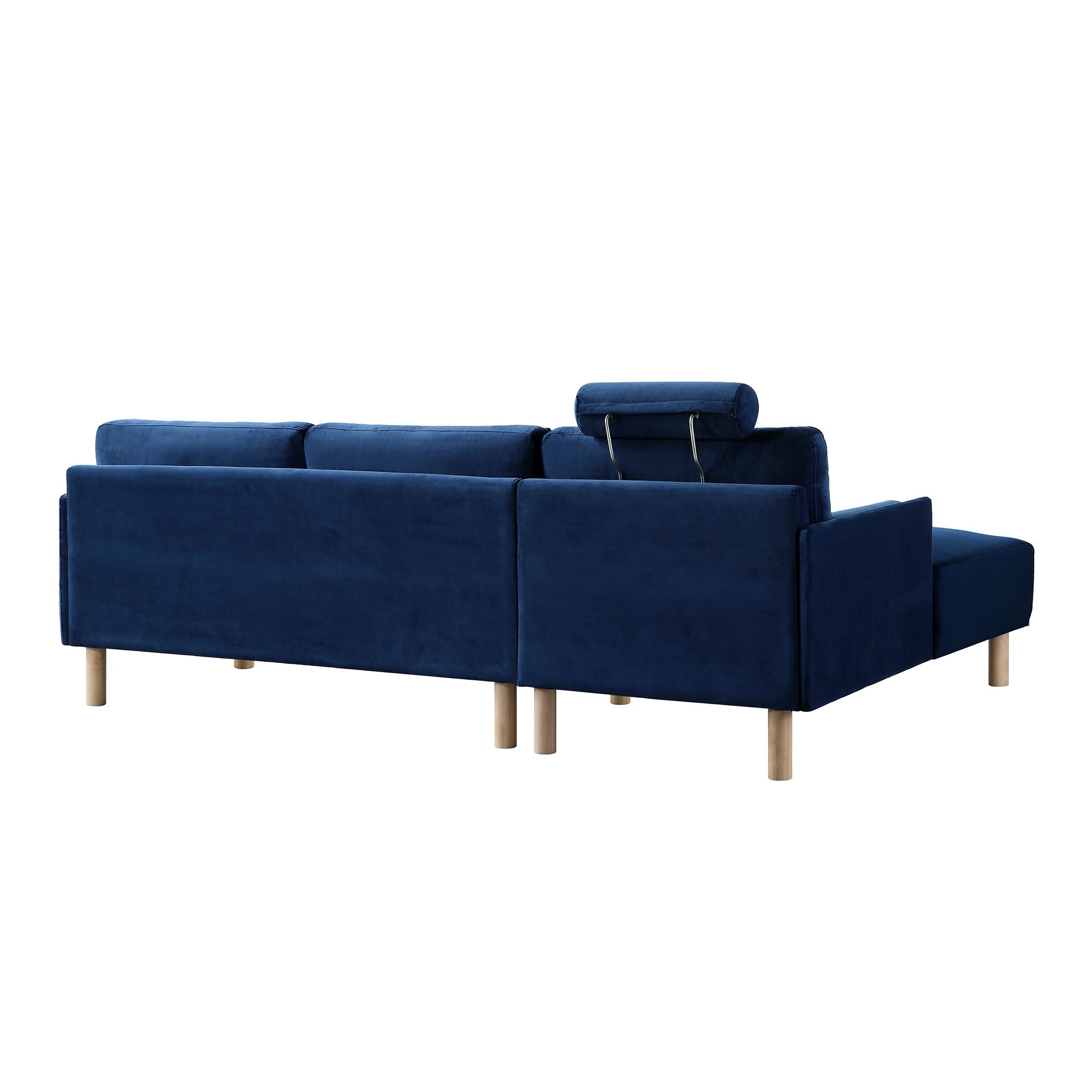 Timber Navy Blue Velvet Sofa, Large 3-Seater Chaise Sofa Left Hand Facing