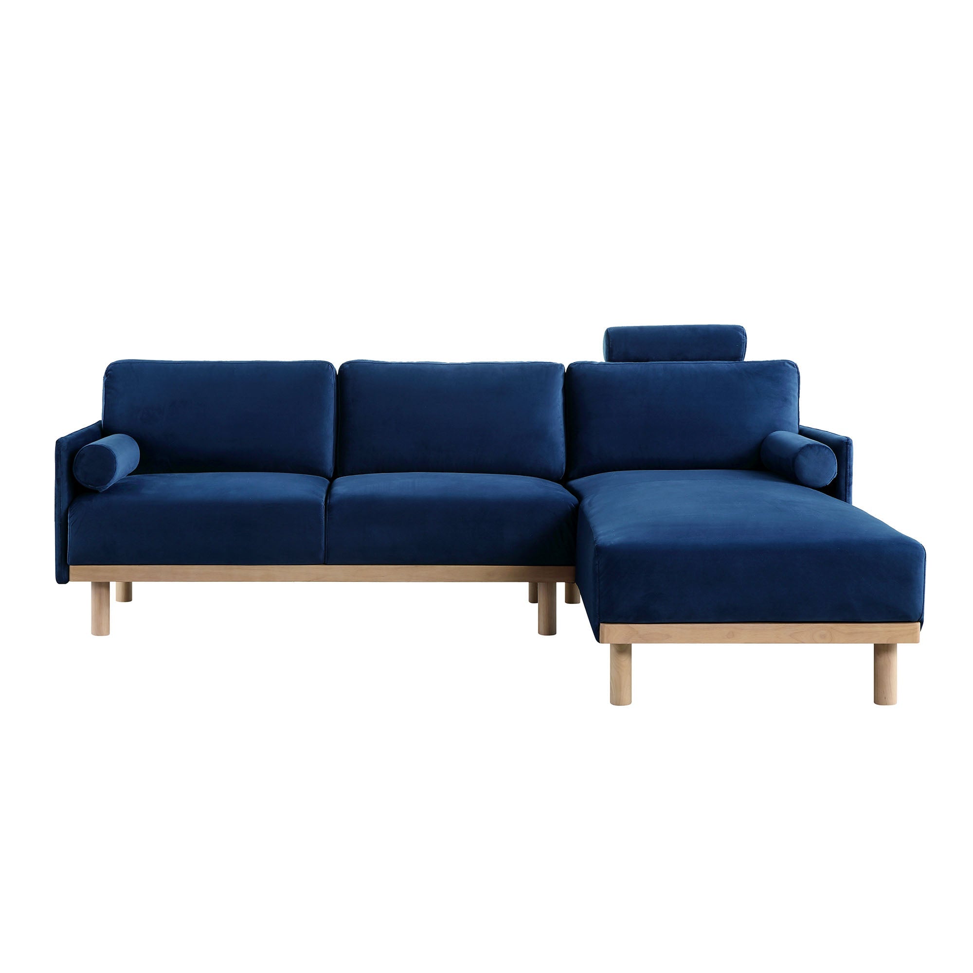 Timber Navy Blue Velvet Sofa, Large 3-Seater Chaise Sofa Right Hand Facing