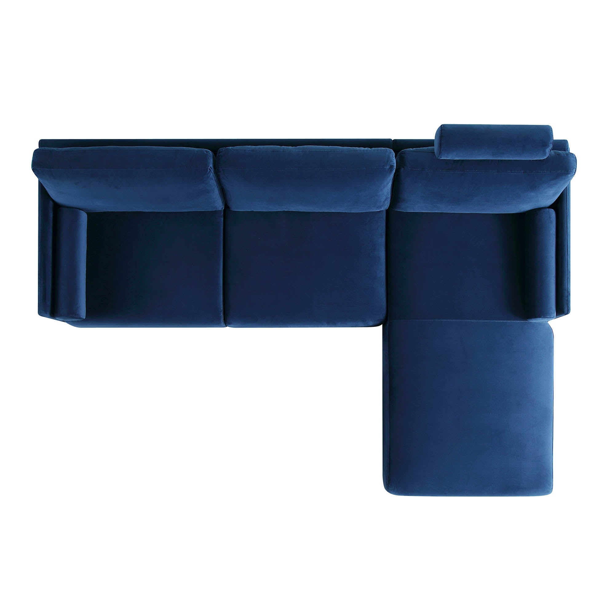 Timber Navy Blue Velvet Sofa, Large 3-Seater Chaise Sofa Right Hand Facing