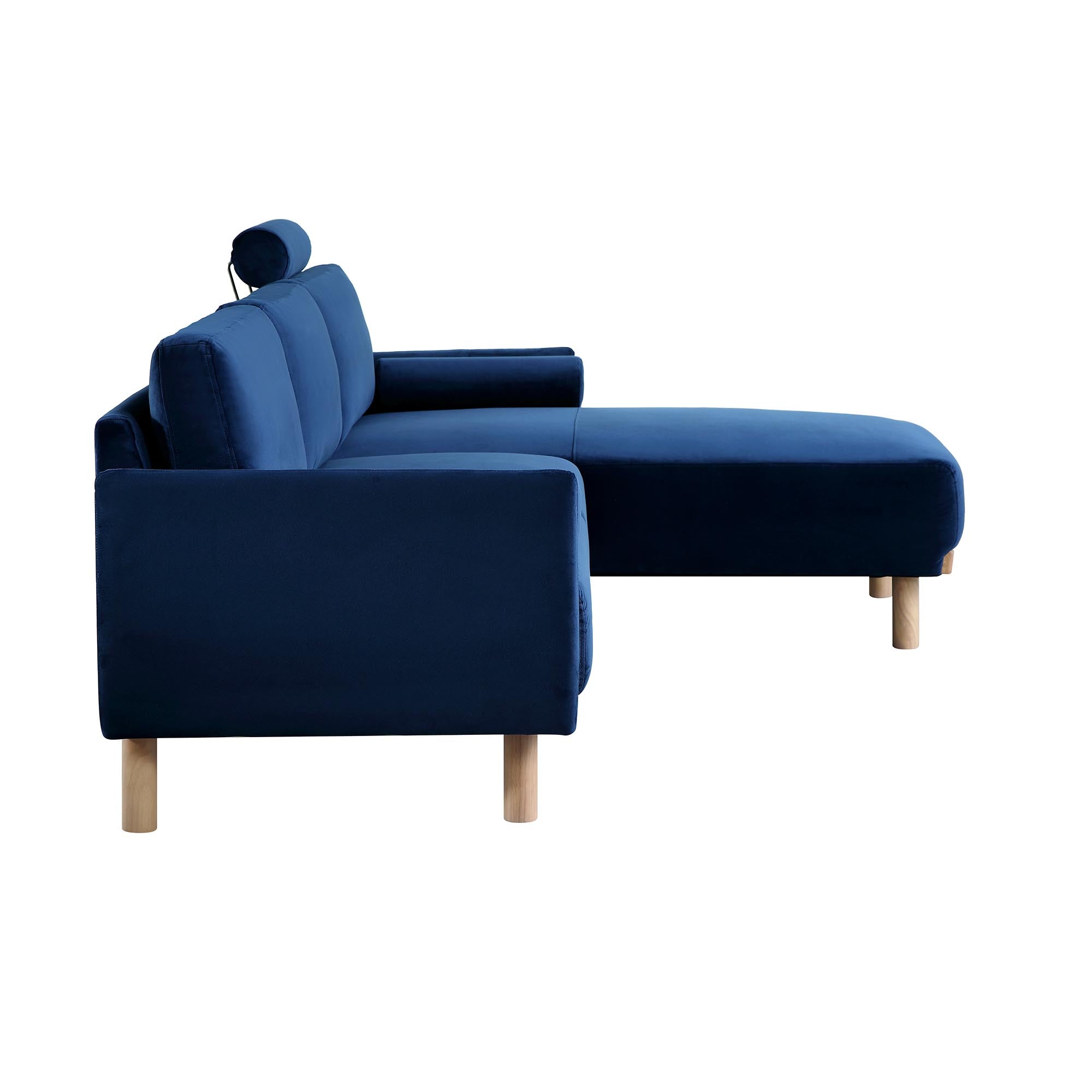 Timber Navy Blue Velvet Sofa, Large 3-Seater Chaise Sofa Right Hand