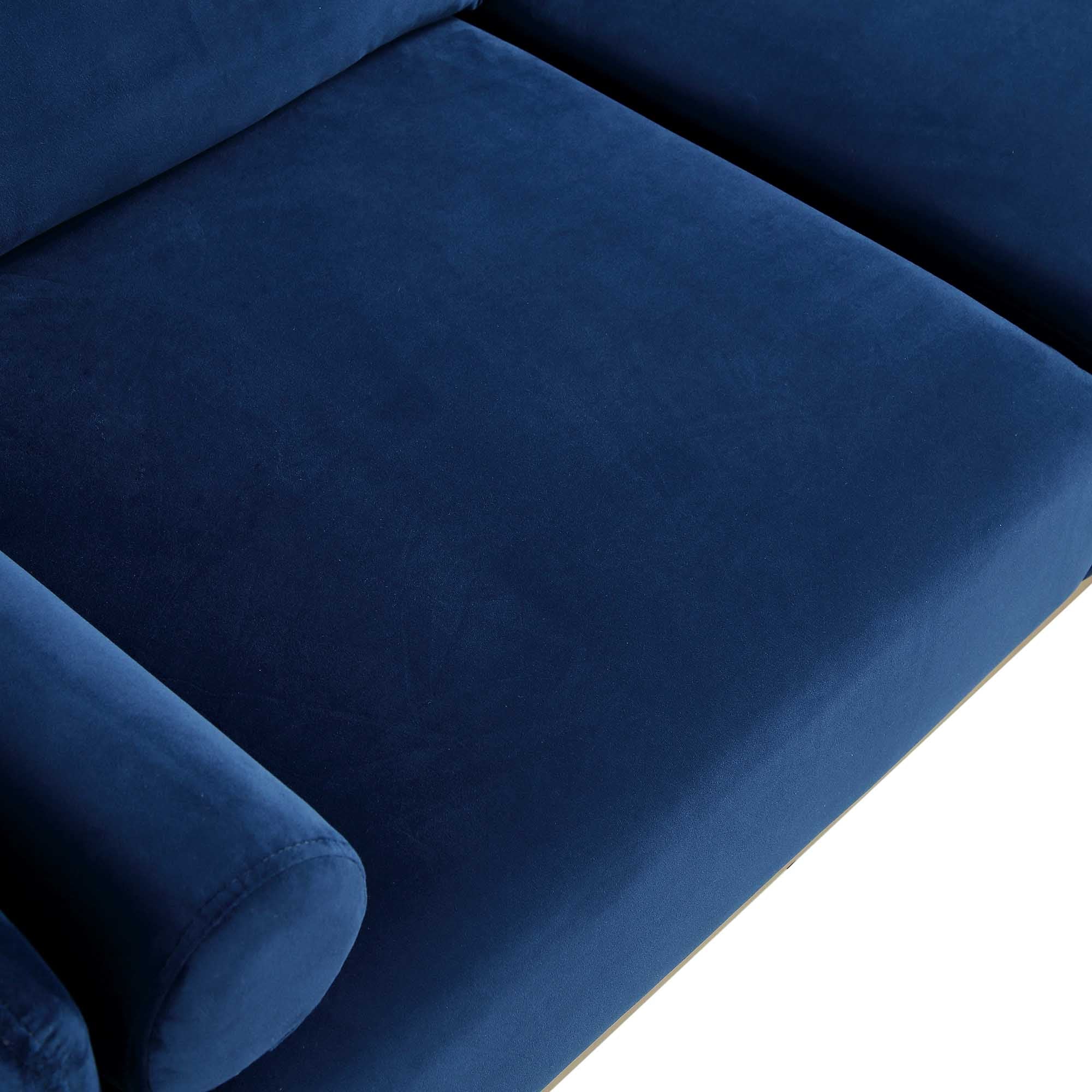 Timber Navy Blue Velvet Sofa, Large 3-Seater Chaise Sofa Left Hand