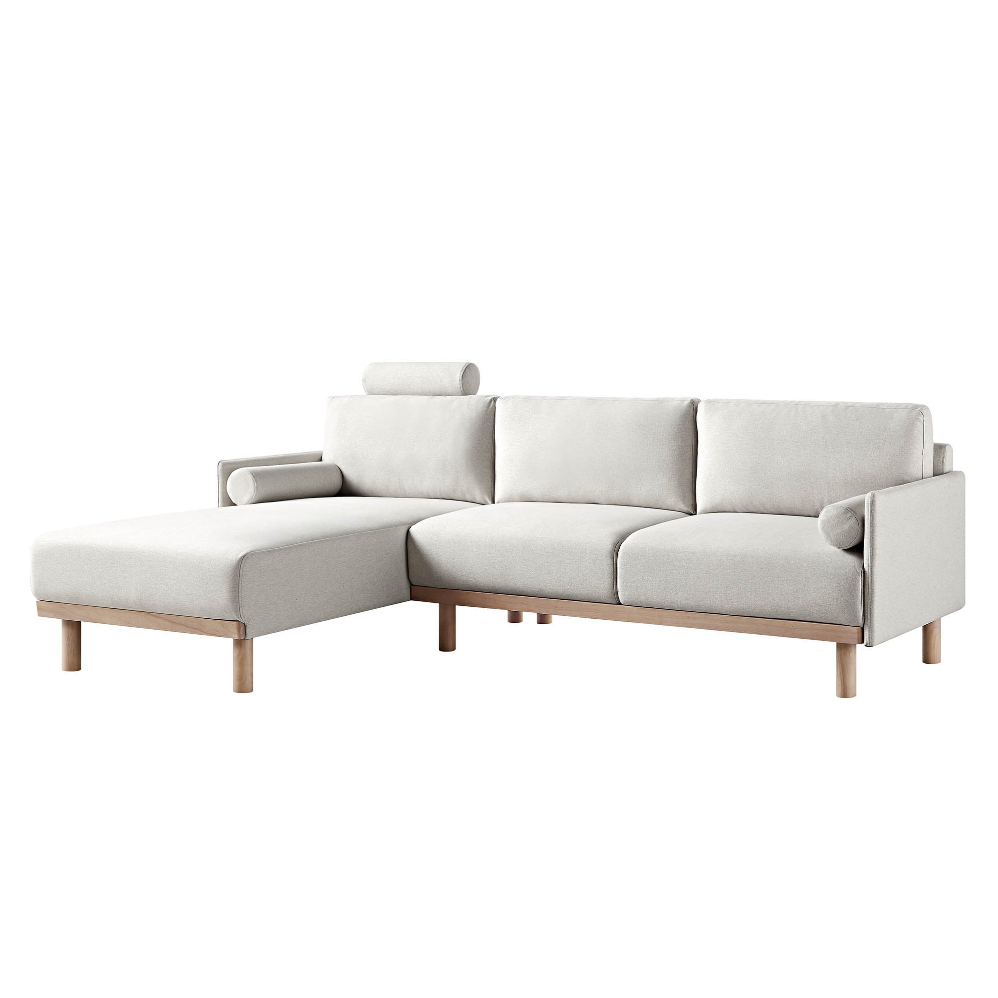 Timber Oatmeal Fabric Sofa, Large 3-Seater Chaise Sofa Left Hand