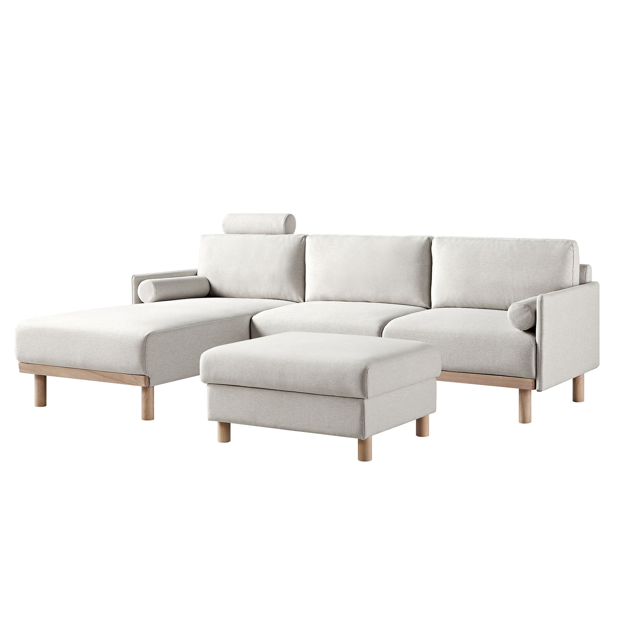 Timber Oatmeal Fabric Sofa, Large 3-Seater Chaise Sofa Left Hand