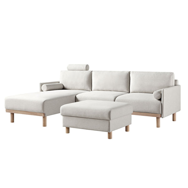 Timber Oatmeal Fabric Sofa, Large 3-Seater Chaise Sofa Left Hand Facing