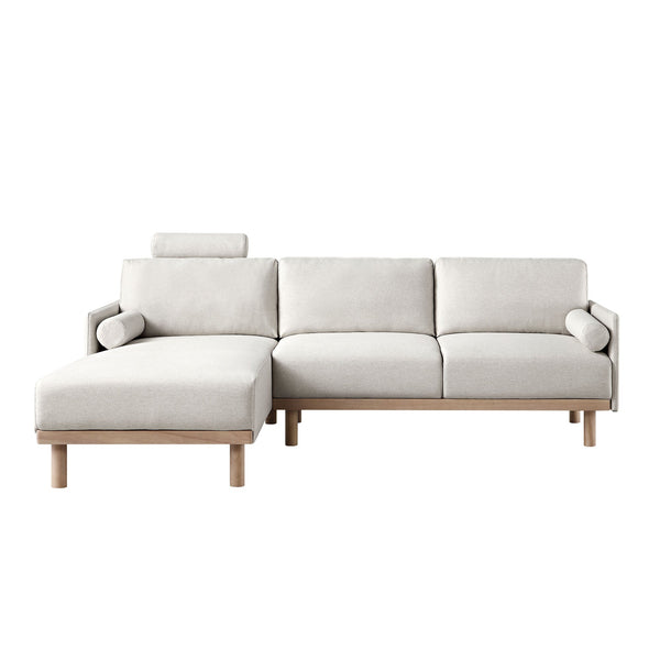 Timber Oatmeal Fabric Sofa, Large 3-Seater Chaise Sofa Left Hand Facing