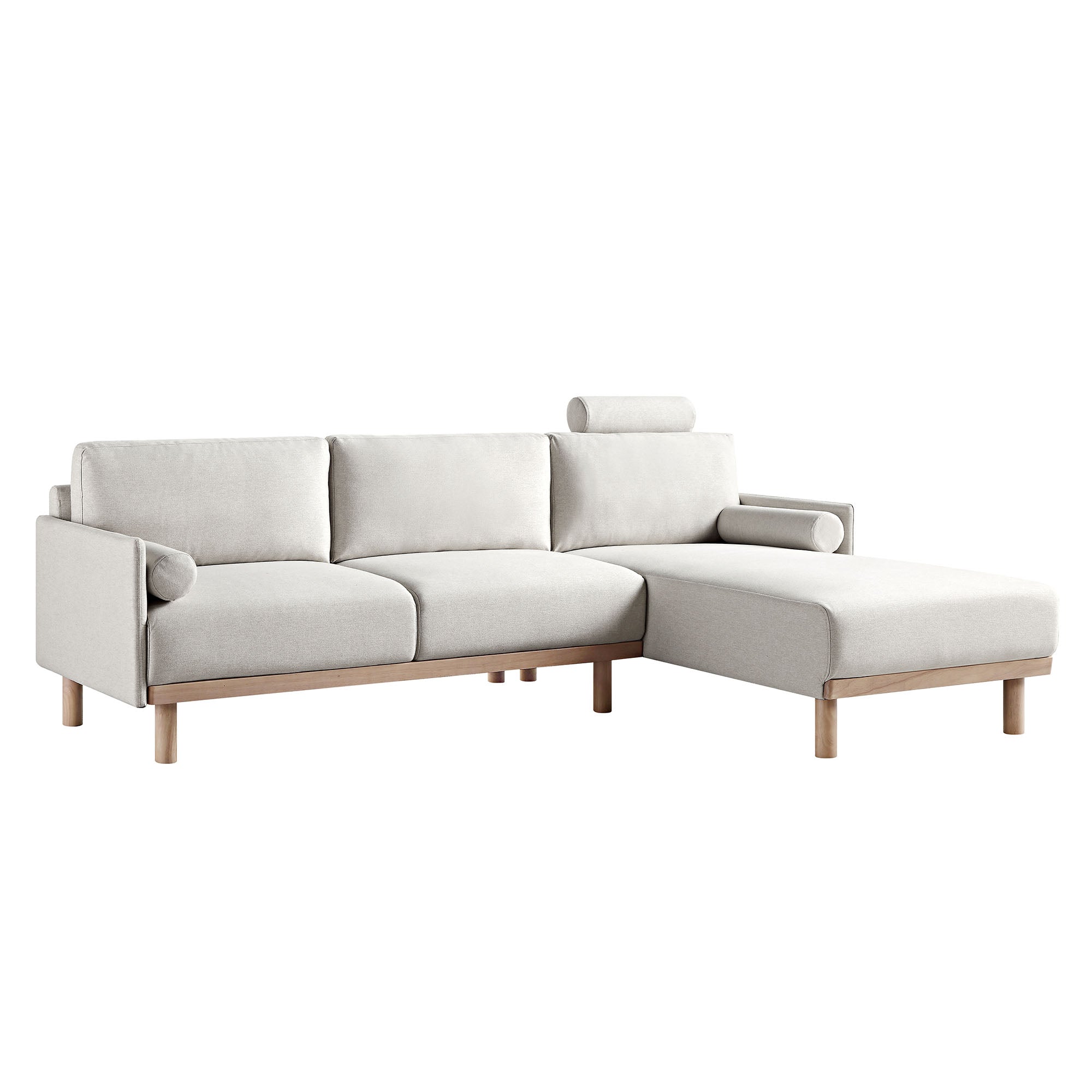 Timber Oatmeal Fabric Sofa, Large 3-Seater Chaise Sofa Right Hand Facing