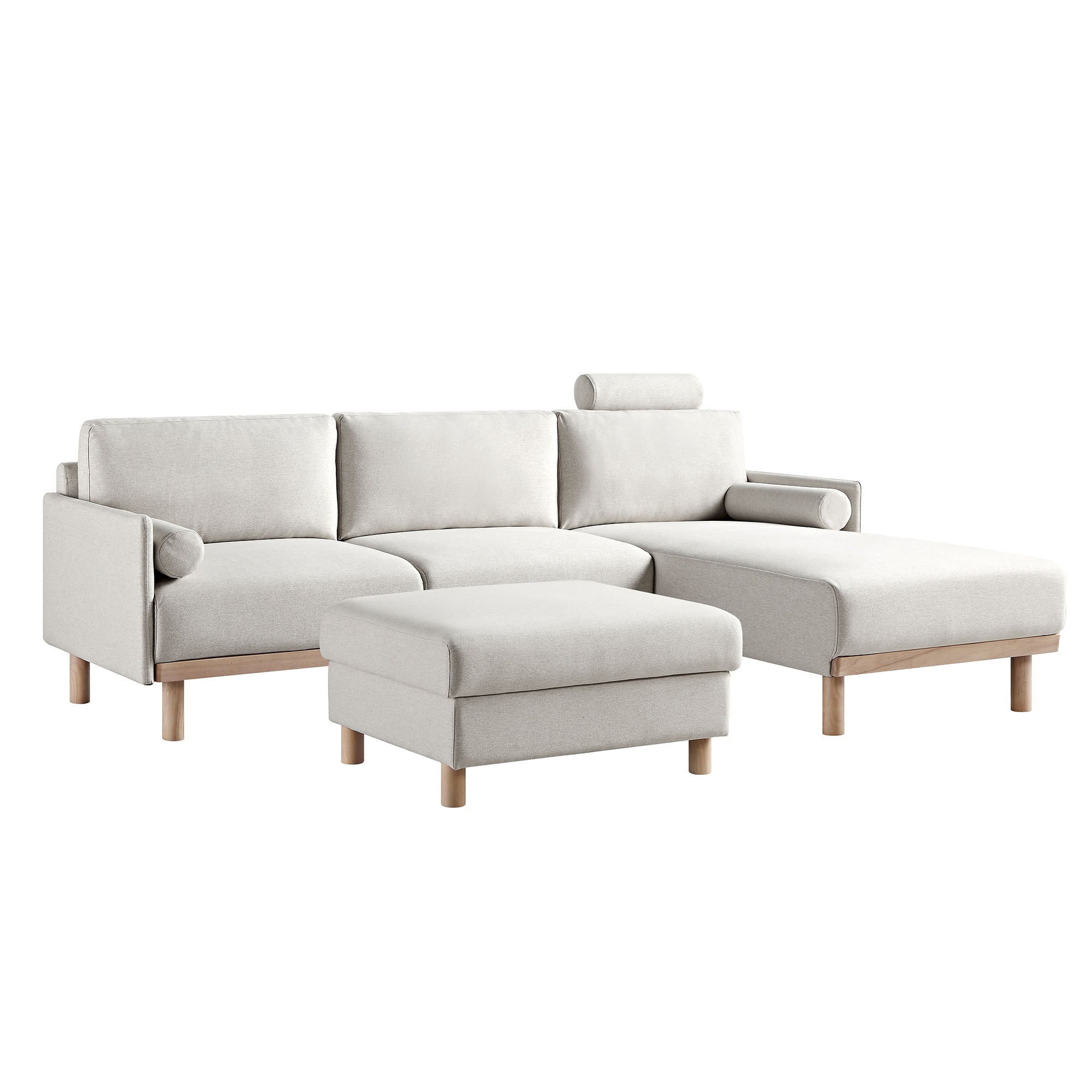 Timber Oatmeal Fabric Sofa, Large 3-Seater Chaise Sofa Right Hand Facing