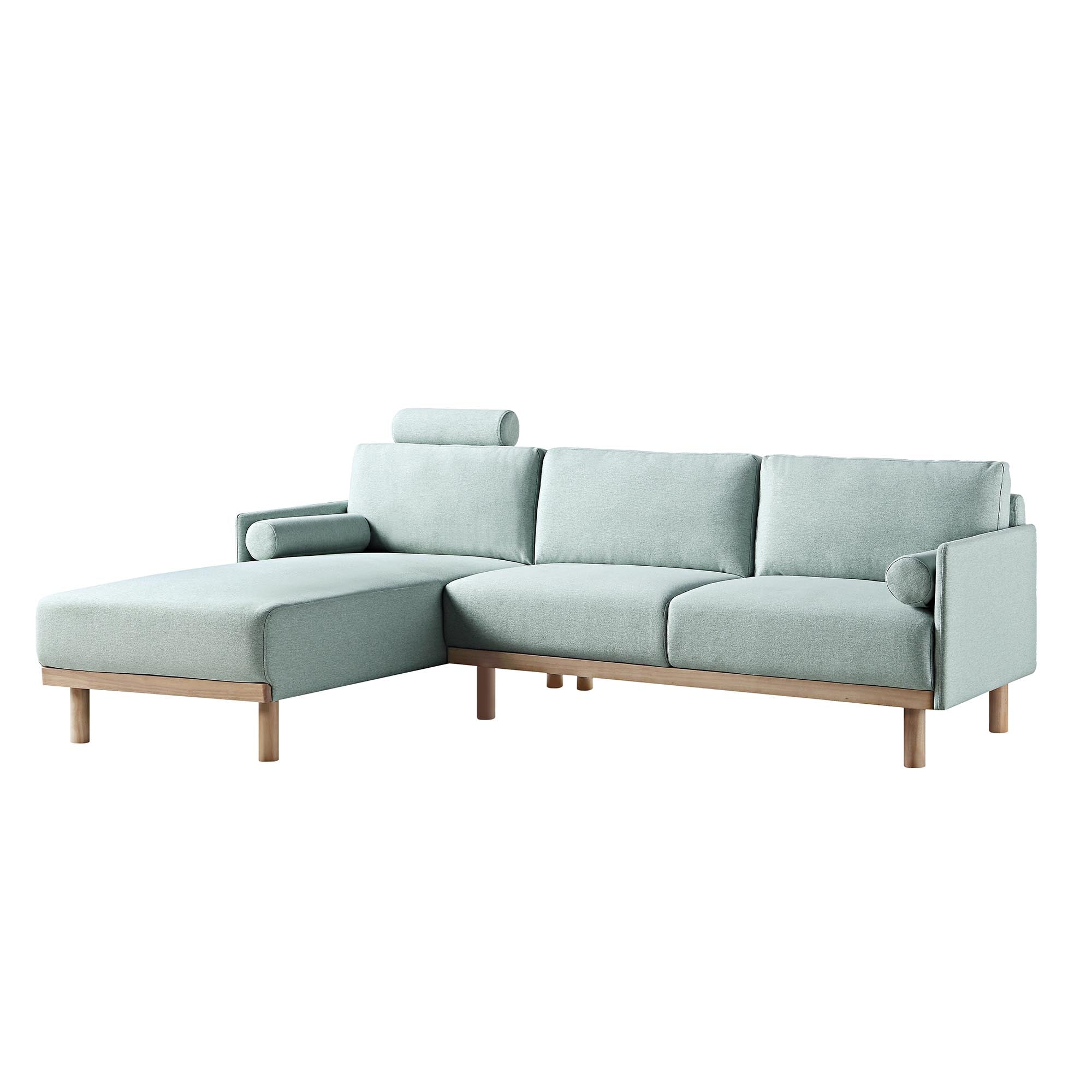 Timber Sage Green Fabric Sofa, Large 3-Seater Chaise Sofa Left Hand Facing