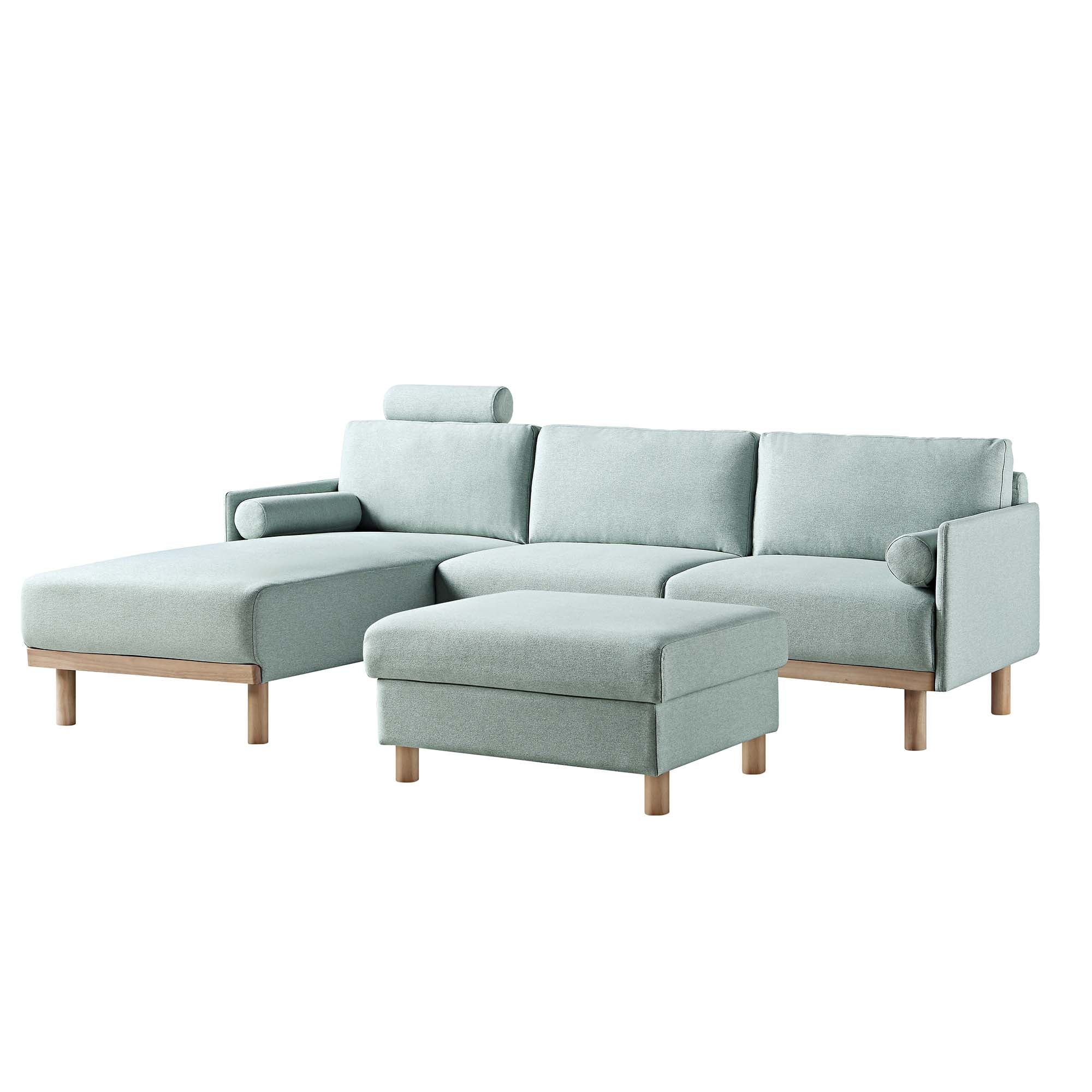 Timber Sage Green Fabric Sofa, Large 3-Seater Chaise Sofa Left Hand Facing