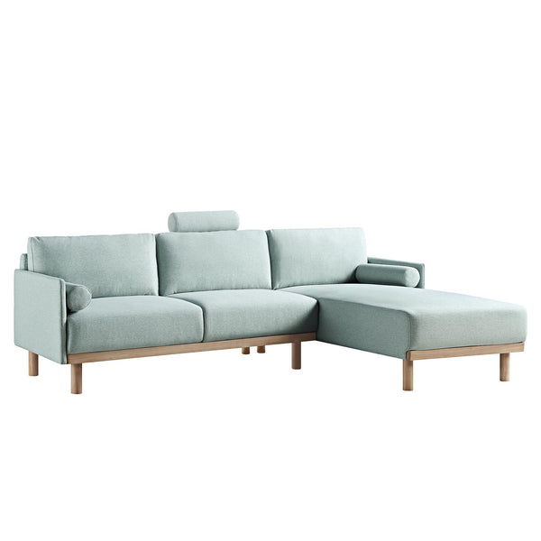 Timber Sage Green Fabric Sofa, Large 3-Seater Chaise Sofa Right Hand