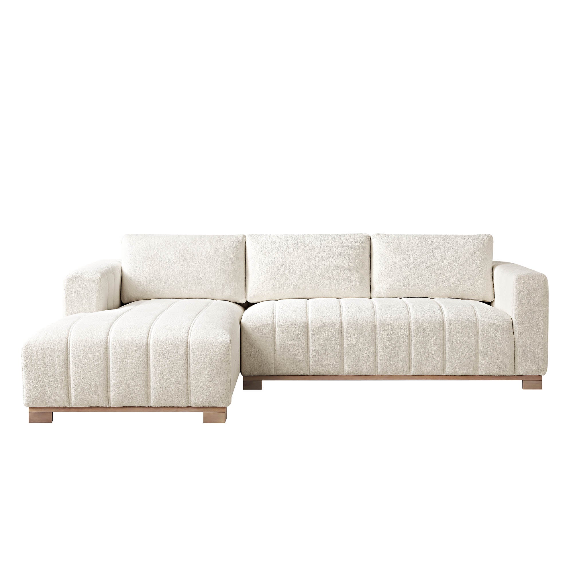 Belsize Beige Boucle Sofa with Wooden Base, Large Chaise Left Hand Facing