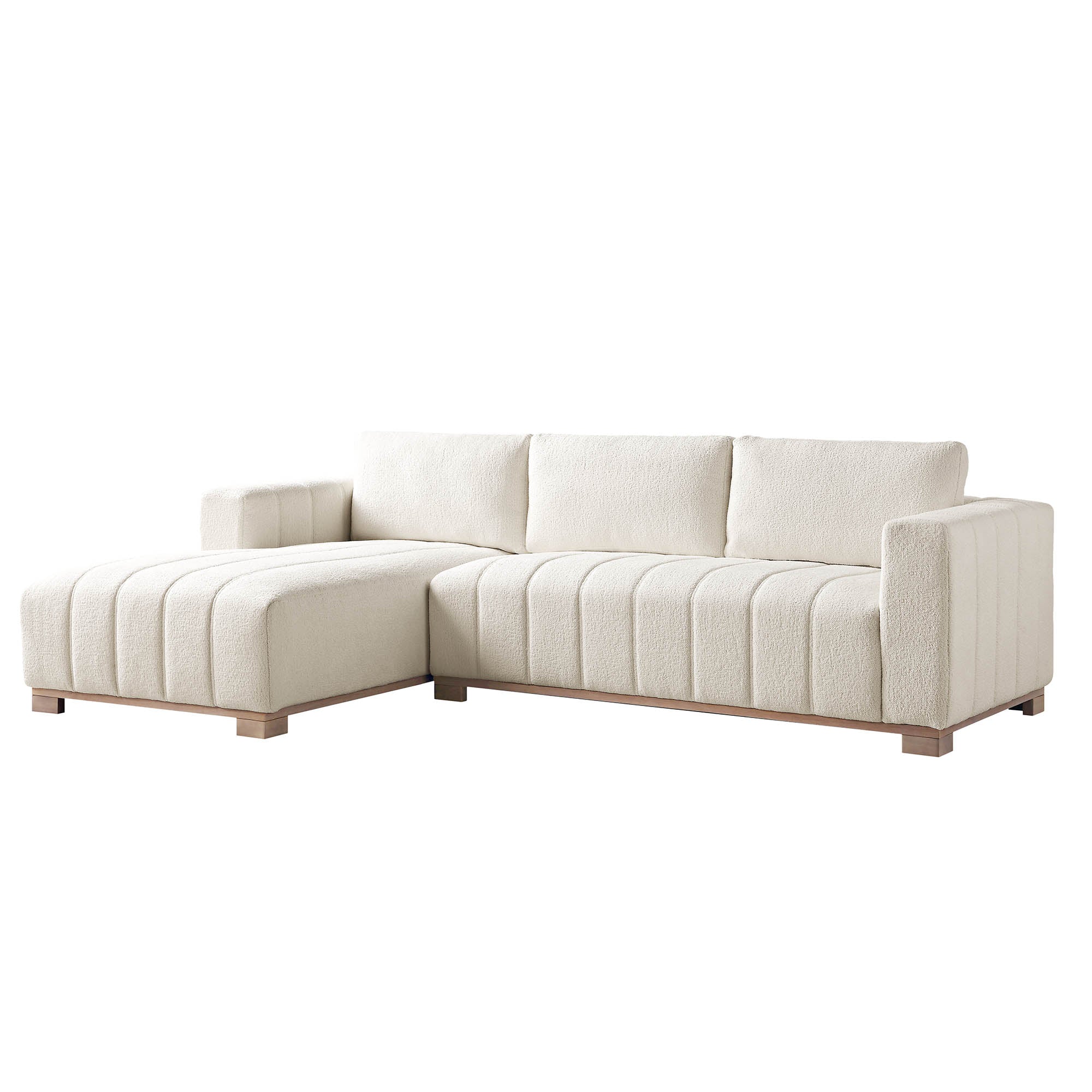 Belsize Beige Boucle Sofa with Wooden Base, Large Chaise Left Hand Facing