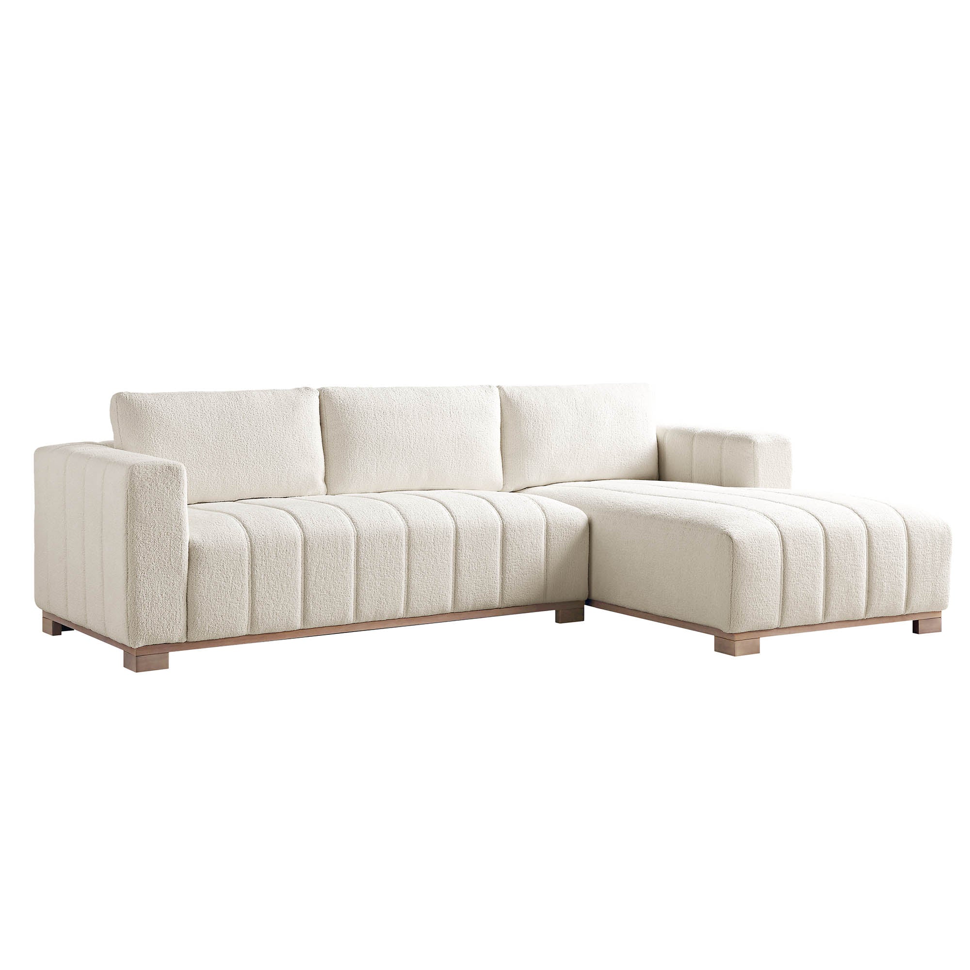 Belsize Beige Boucle Sofa with Wooden Base, Large Chaise Right Hand