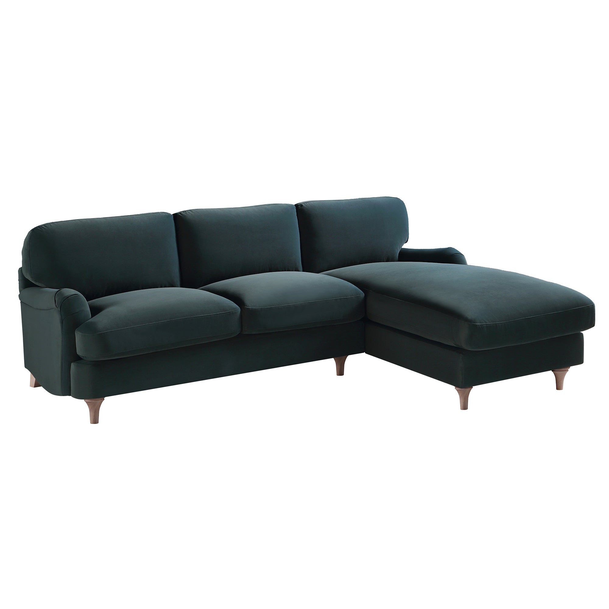 Daphnis Aegean Blue Velvet Sofa, Grande Chaise Sofa Right Hand Facing