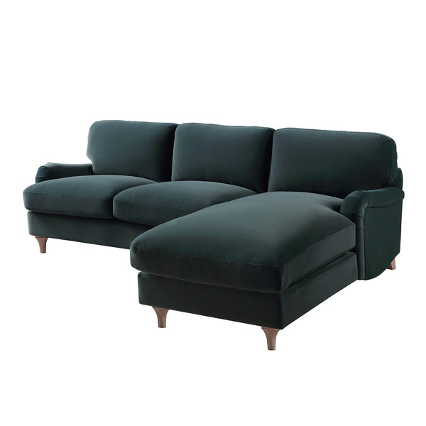 Daphnis Aegean Blue Velvet Sofa, Grande Chaise Sofa Right Hand Facing