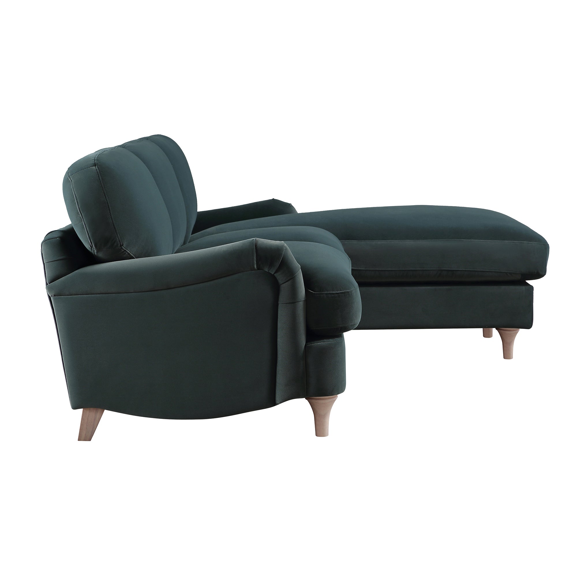 Daphnis Aegean Blue Velvet Sofa, Grande Chaise Sofa Right Hand