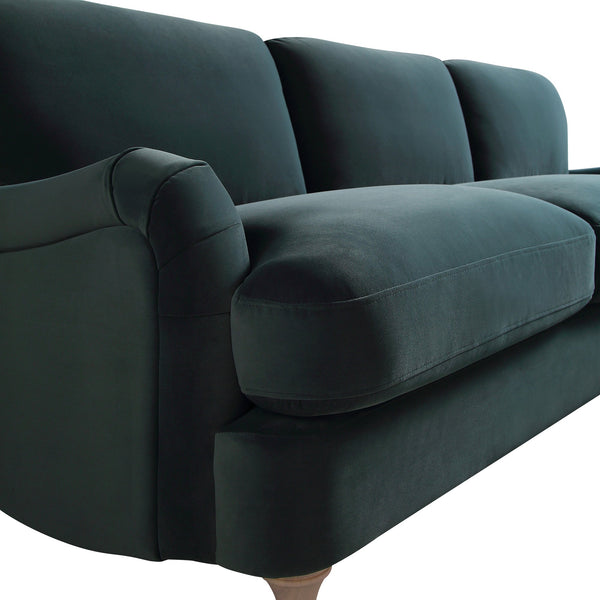 Daphnis Aegean Blue Velvet Sofa, Grande Chaise Sofa Right Hand Facing