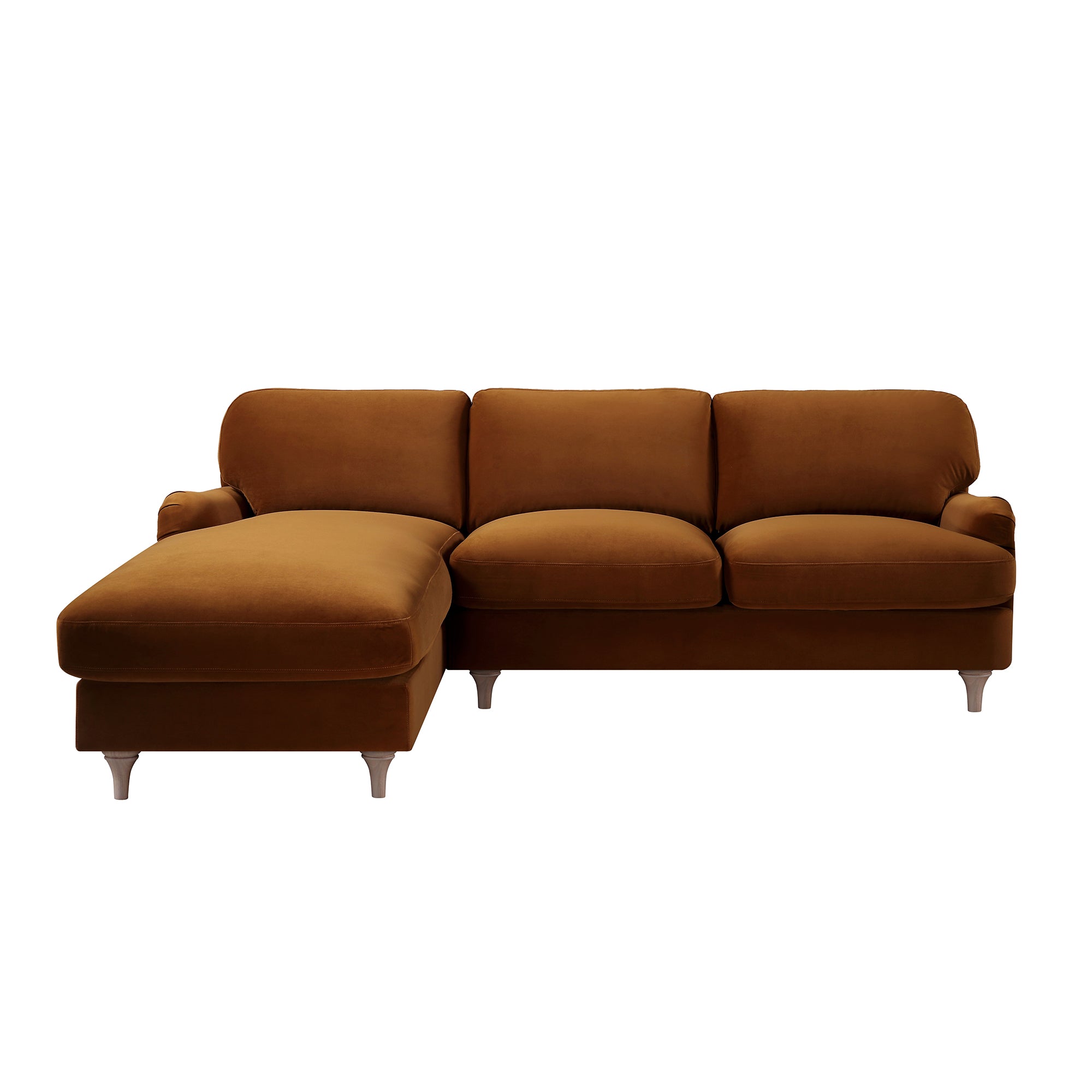 Daphnis Cinnamon Velvet Sofa, Grande Chaise Sofa Left Hand Facing