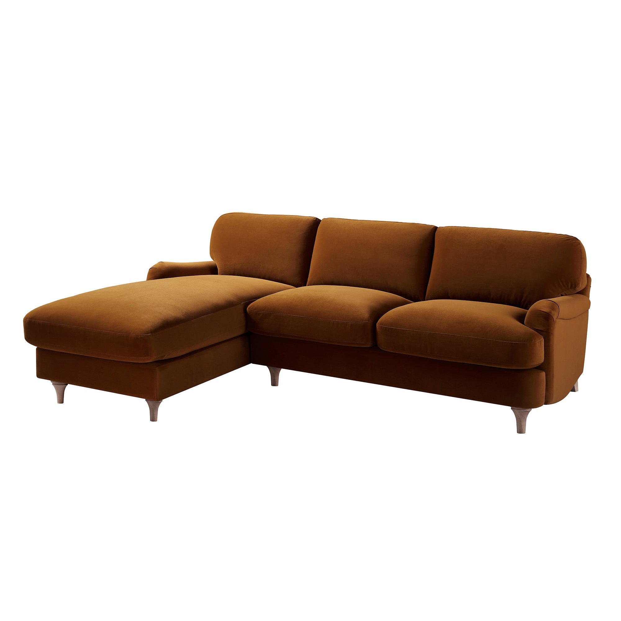 Daphnis Cinnamon Velvet Sofa, Grande Chaise Sofa Left Hand Facing