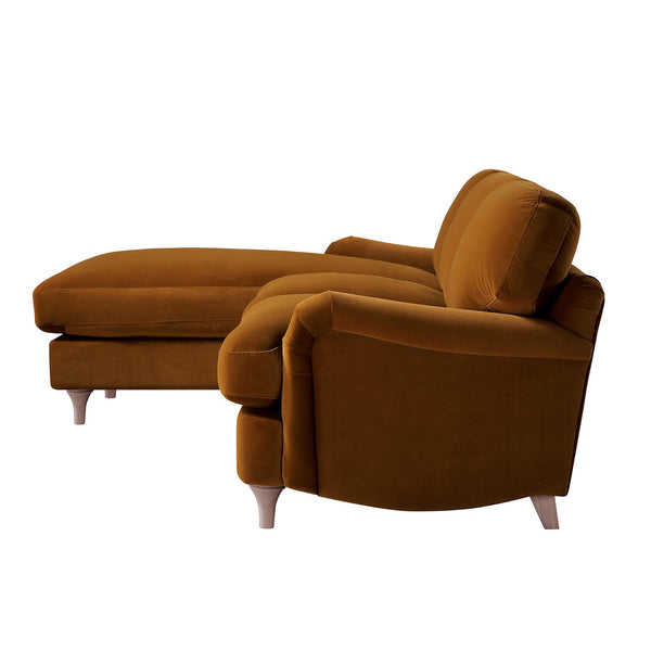 Daphnis Cinnamon Velvet Sofa, Grande Chaise Sofa Left Hand Facing