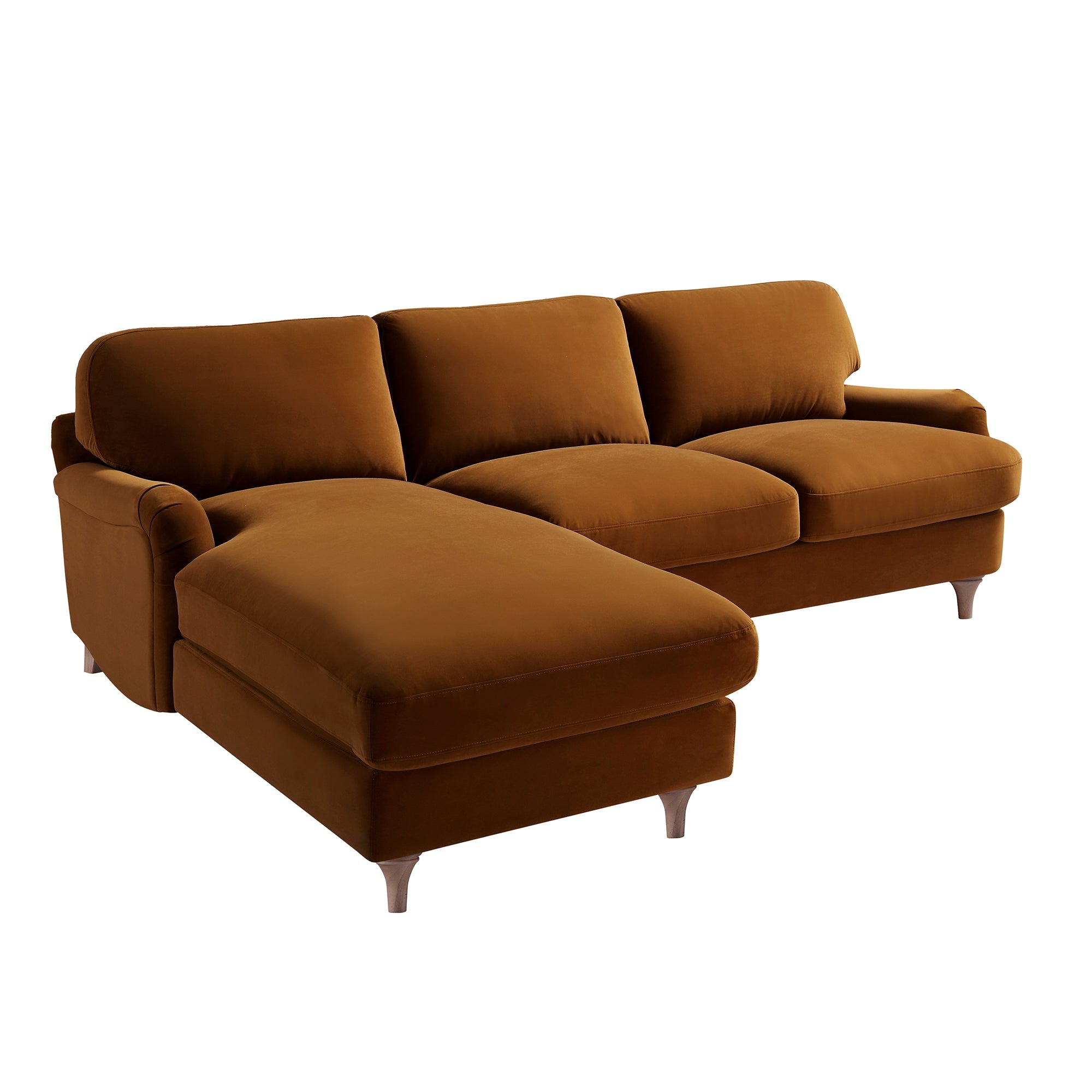 Daphnis Cinnamon Velvet Sofa, Grande Chaise Sofa Left Hand