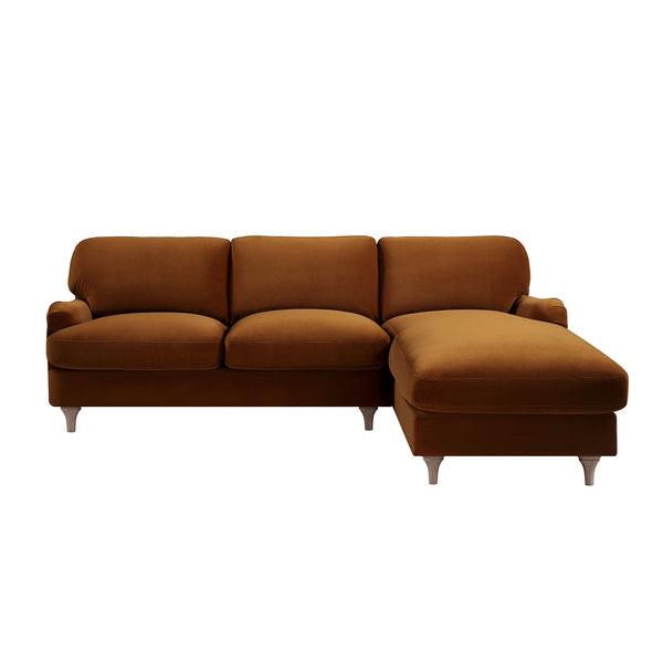 Daphnis Cinnamon Velvet Sofa, Grande Chaise Sofa Right Hand Facing