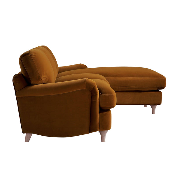 Daphnis Cinnamon Velvet Sofa, Grande Chaise Sofa Right Hand Facing