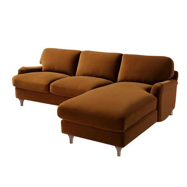 Daphnis Cinnamon Velvet Sofa, Grande Chaise Sofa Right Hand Facing