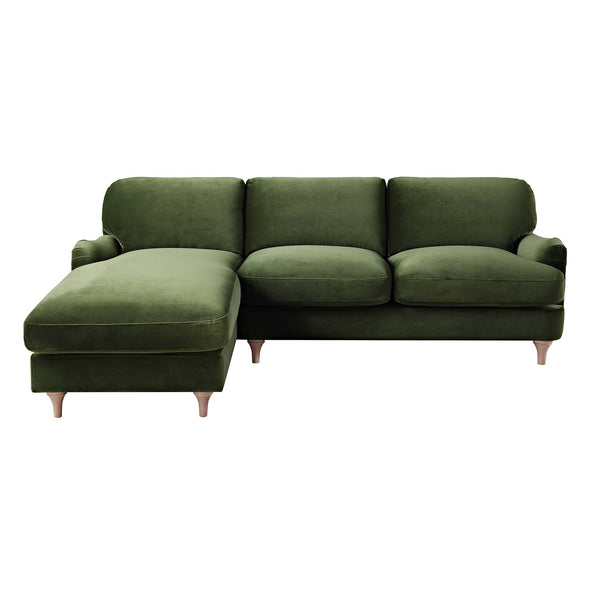 Daphnis Fern Green Velvet Sofa, Grande Chaise Sofa Left Hand Facing