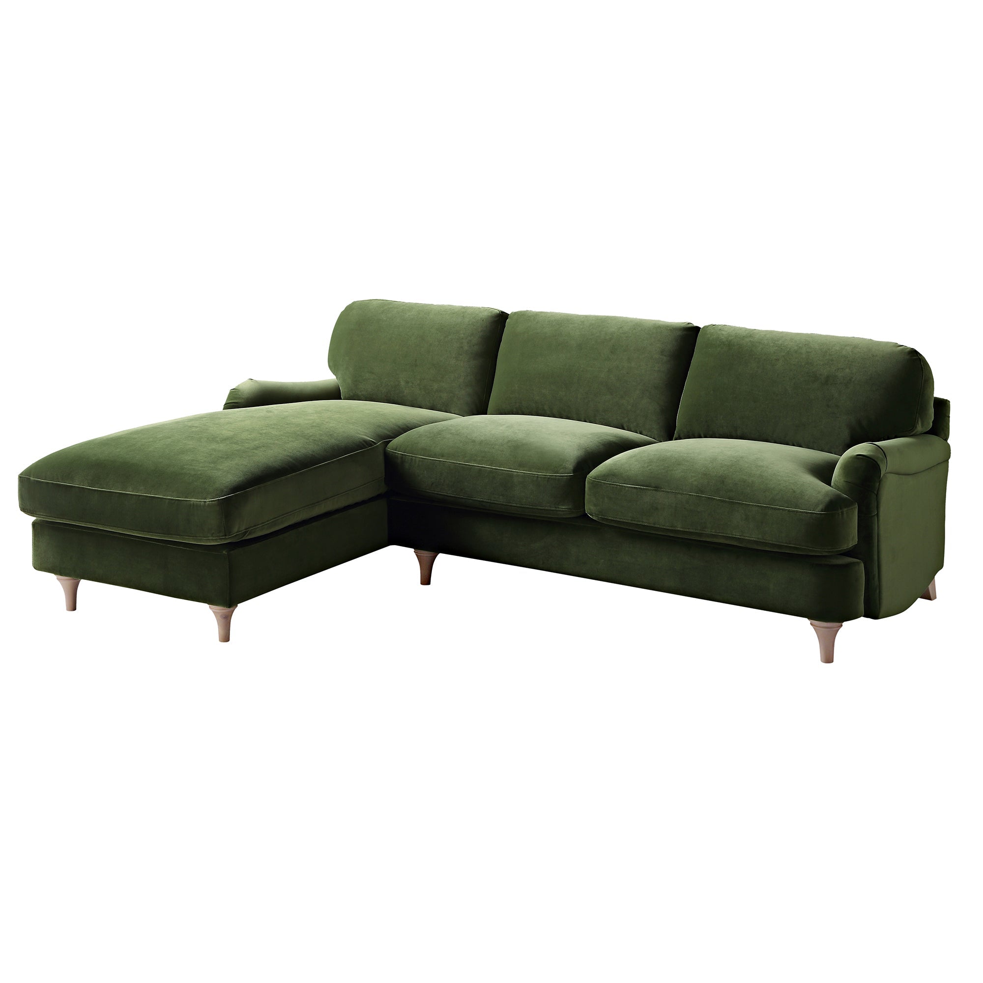 Daphnis Fern Green Velvet Sofa, Grande Chaise Sofa Left Hand Facing