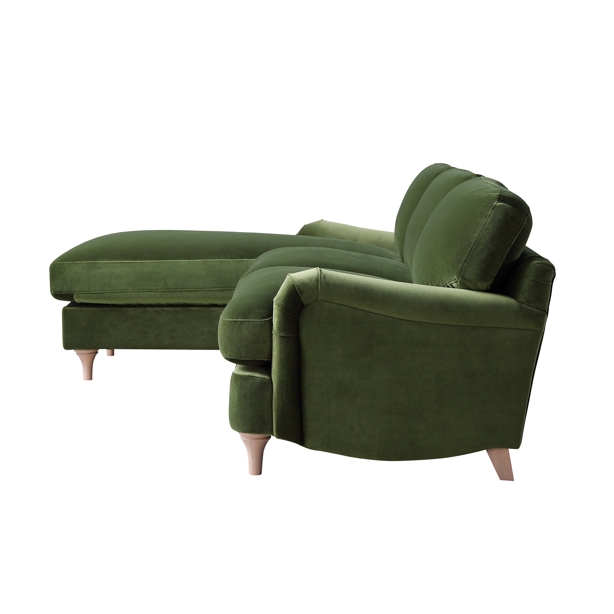 Daphnis Fern Green Velvet Sofa, Grande Chaise Sofa Left Hand Facing